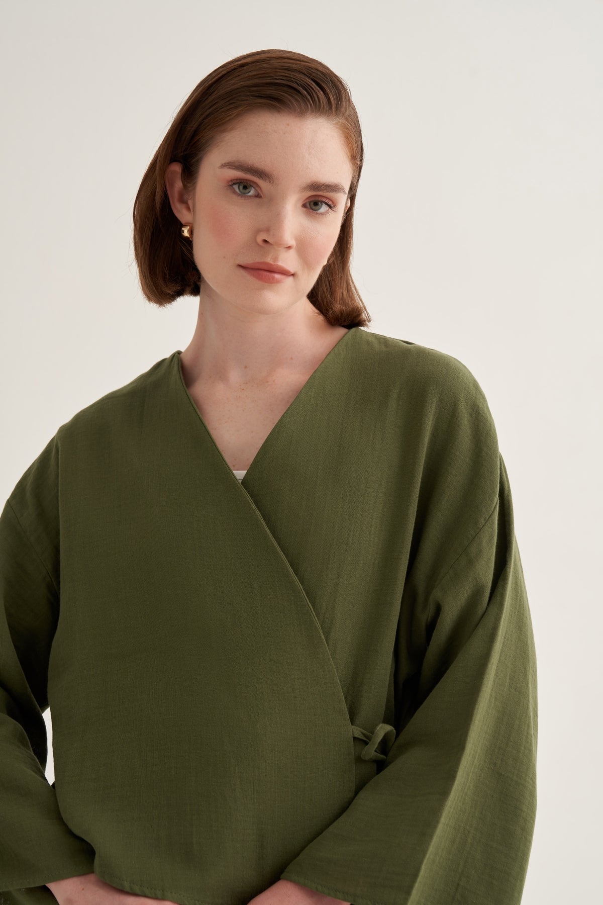 Kadın Müslin Kimono Etek Takım Haki