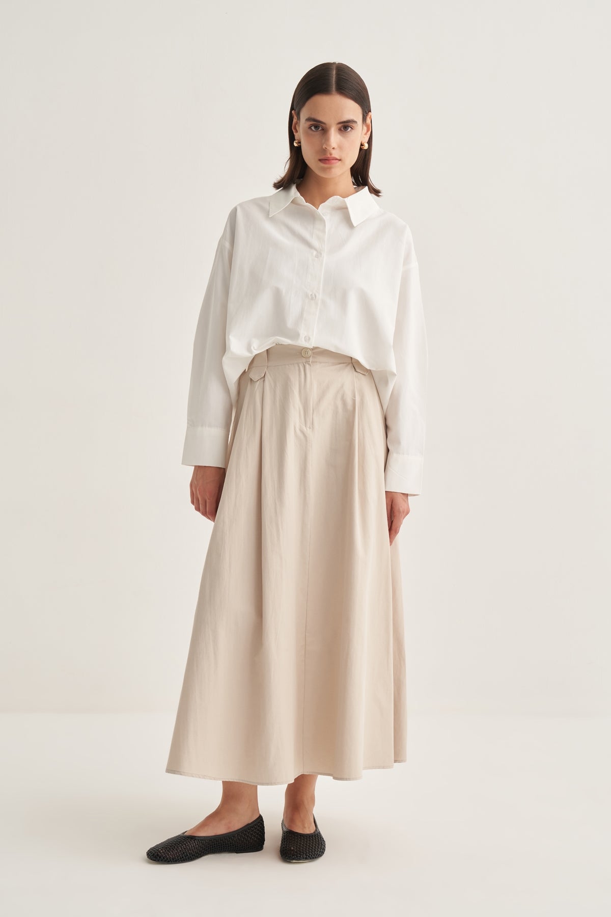 Kadın Poplin Oversize Kısa Gömlek Ekru