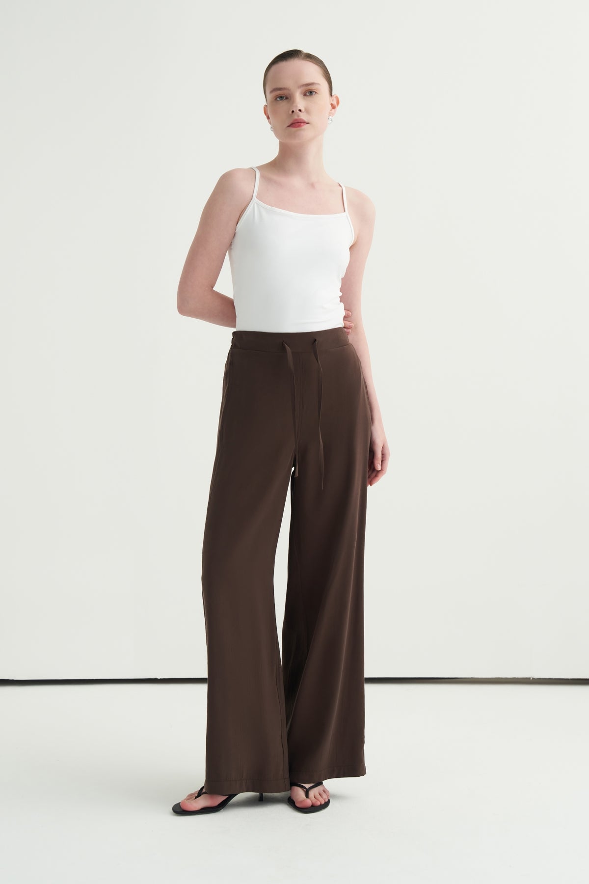 Kadın Modal Bağcıklı Palazzo Pantolon Kahve