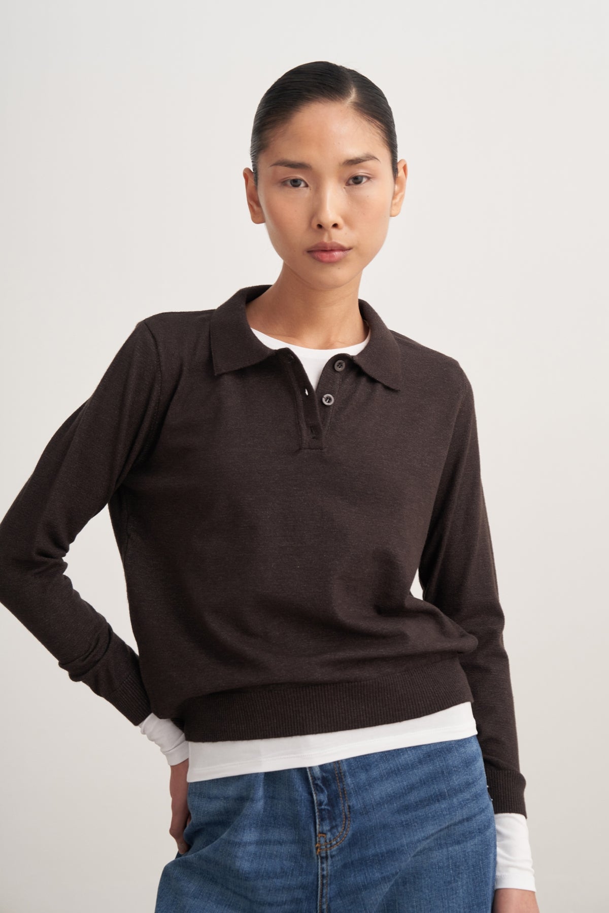 Kadın Polo Yaka Viskon Triko Kazak Antrasit