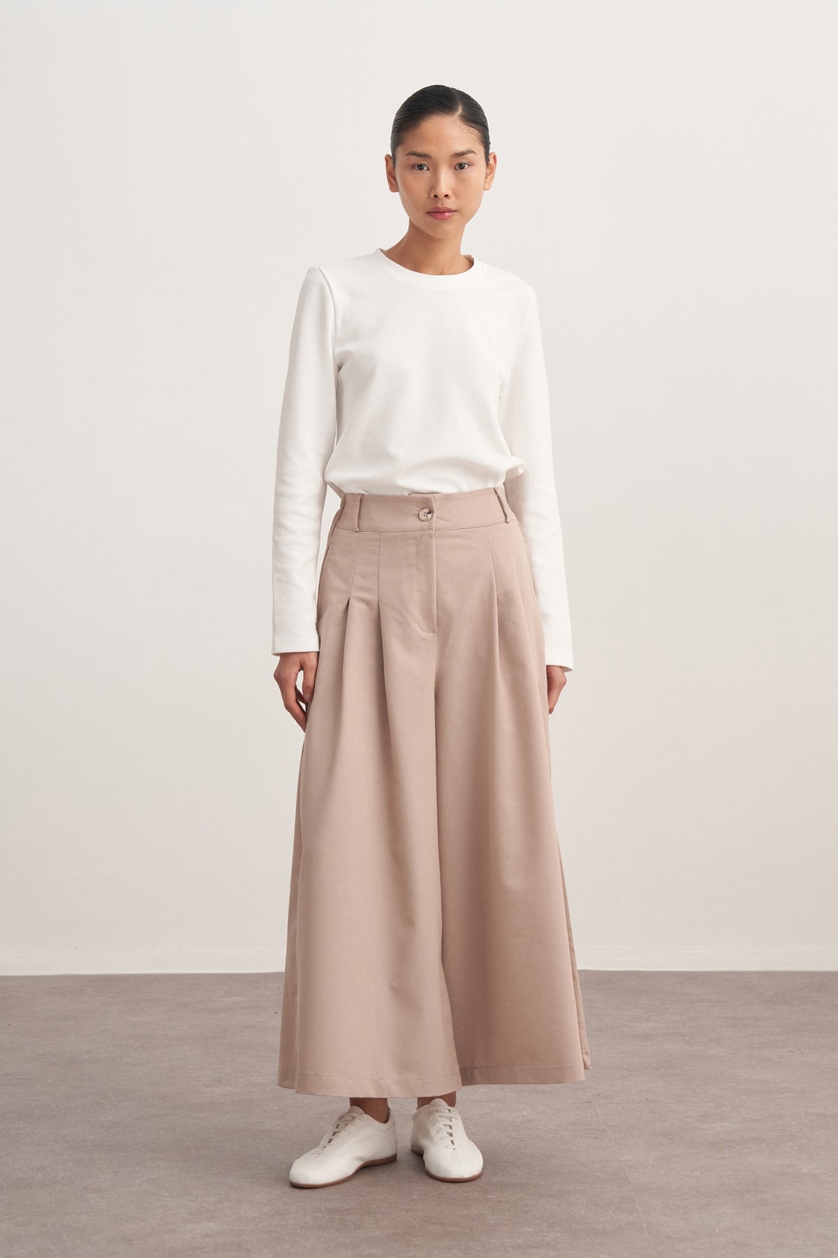 Kadın Gabardin Çift Pile Pantolon Bej