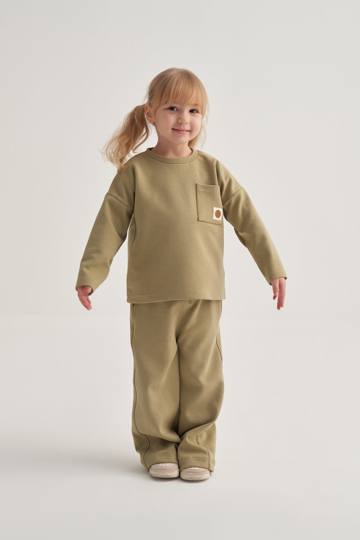 Unisex Çocuk İnterlok Cepli Sweat Yeşil