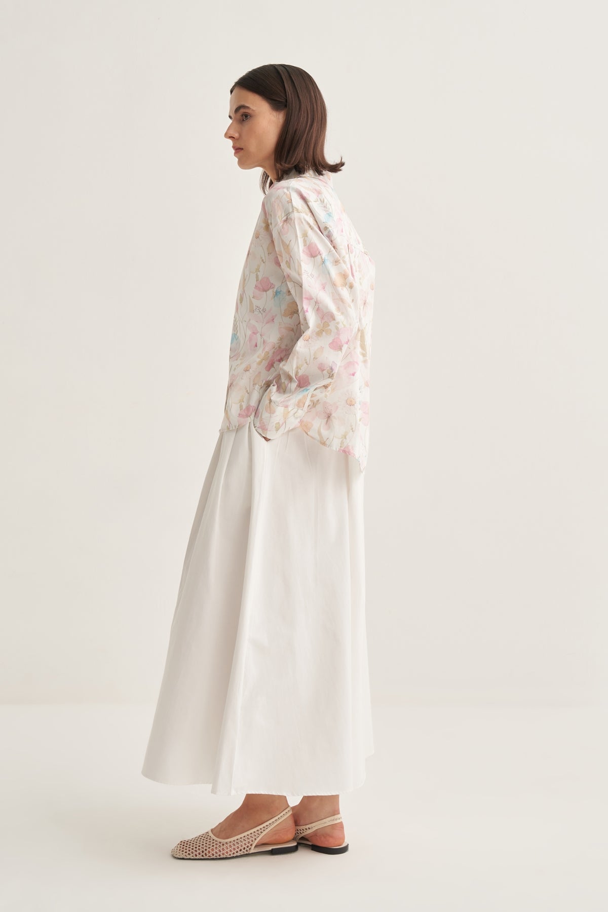 Kadın Poplin Oversize Kısa Gömlek Spring Desen Ekru