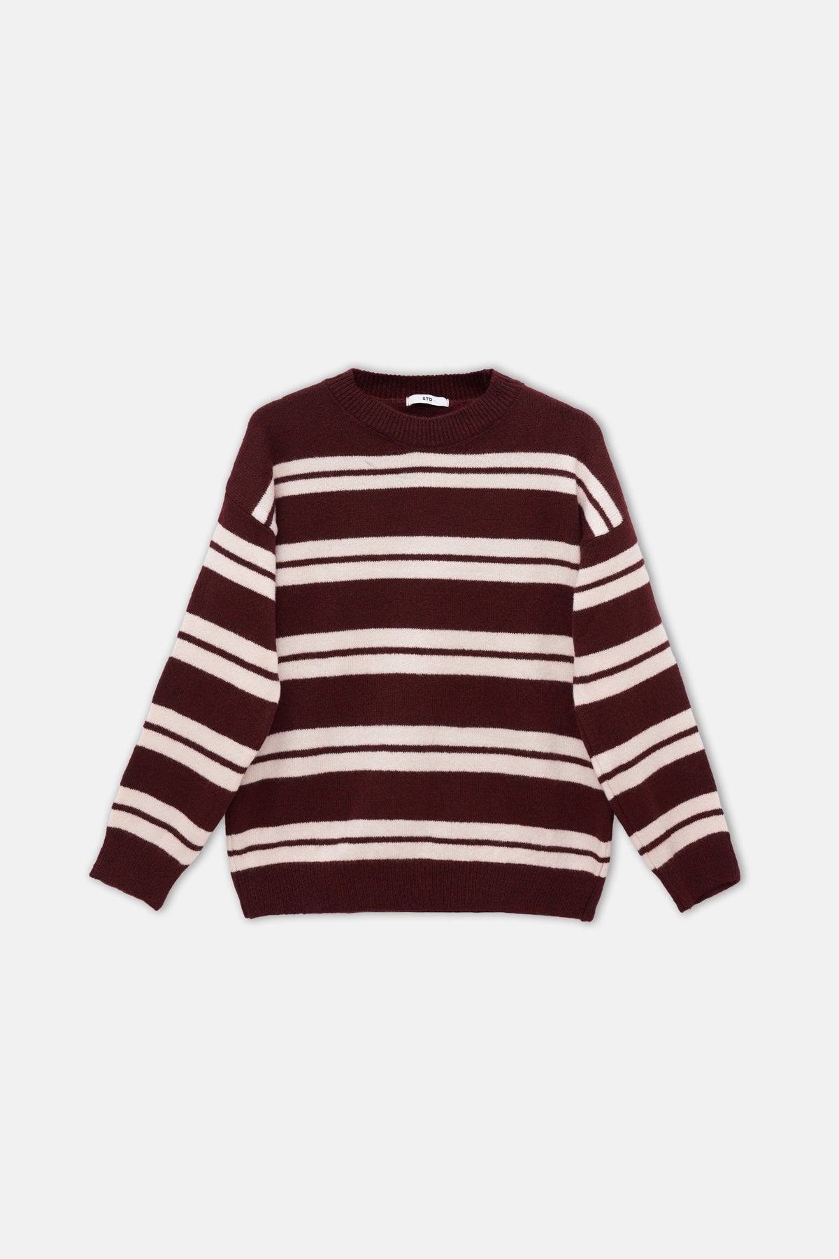 Kadın Çizgili Triko Kazak Bordo