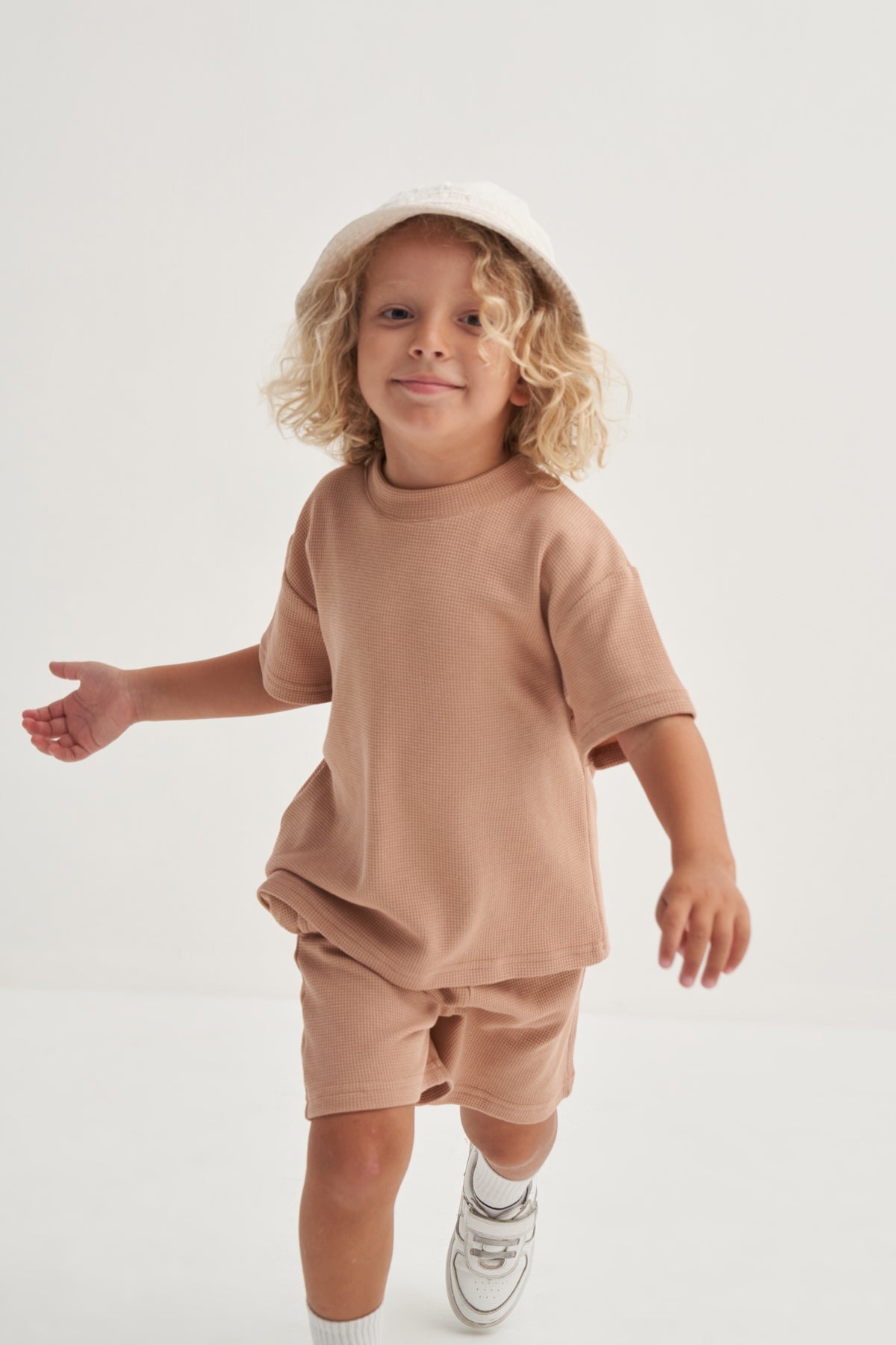Unisex Çocuk Örme Waffle Takım Vizon