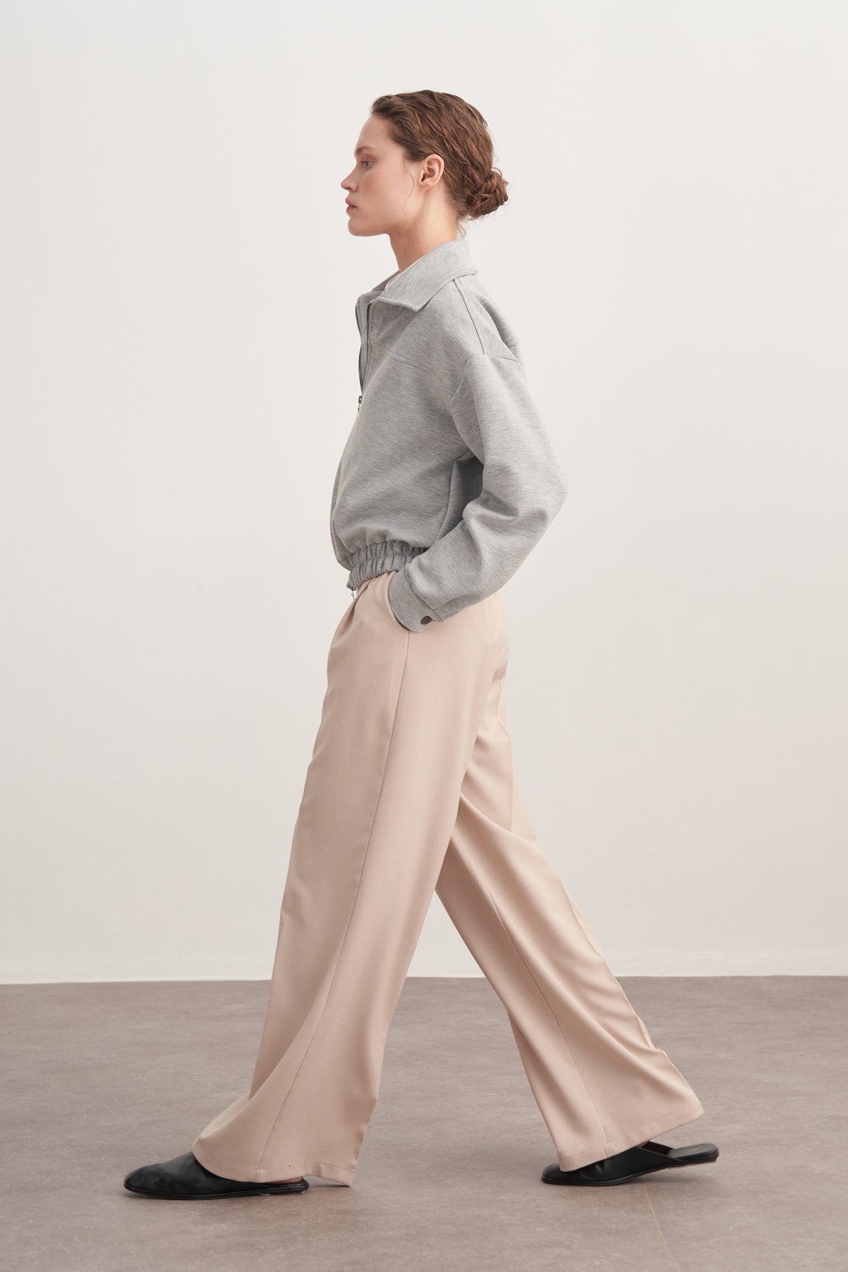 Kadın Dökümlü Pileli Palazzo Pantolon Bej