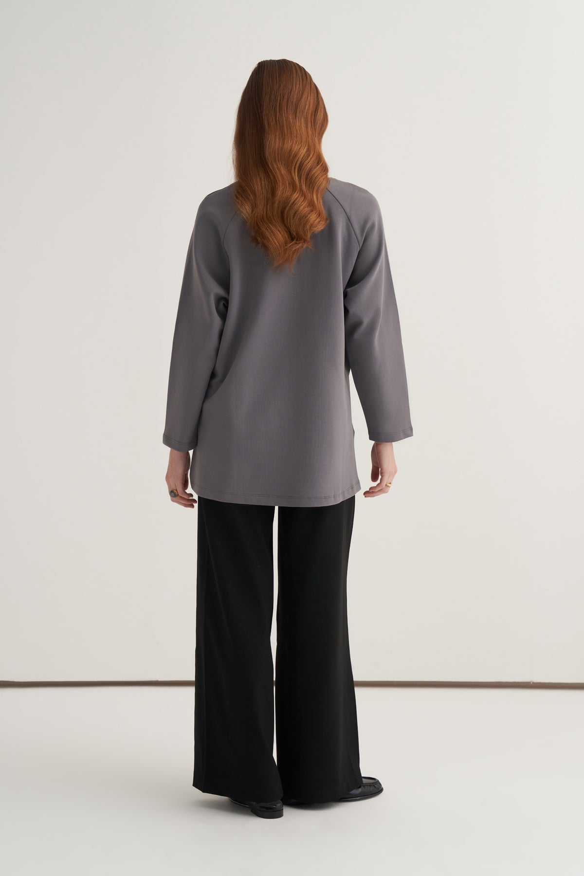 Kadın İnterlok Uzun Kollu Sweat Füme