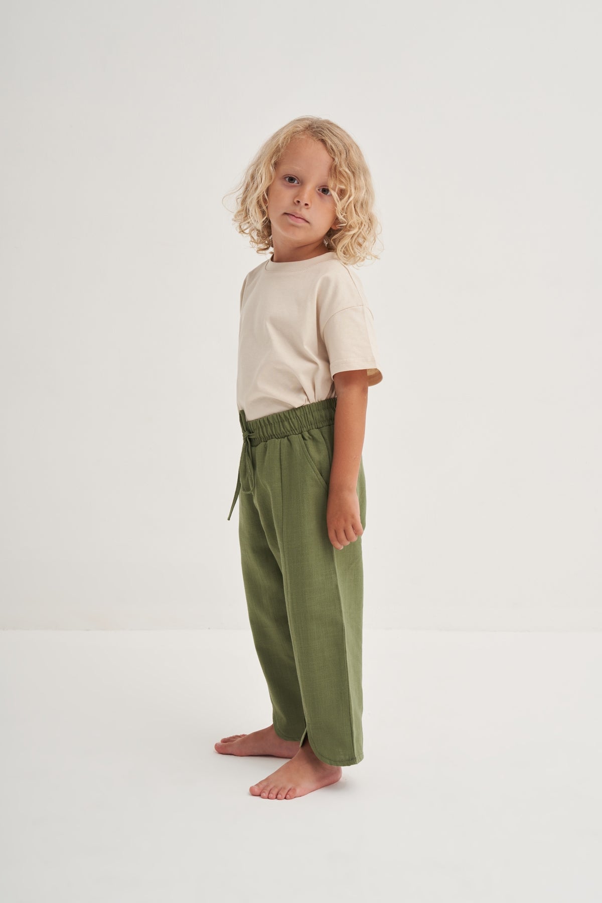 Unisex Çocuk Organik Pamuk Pantolon Açık Haki