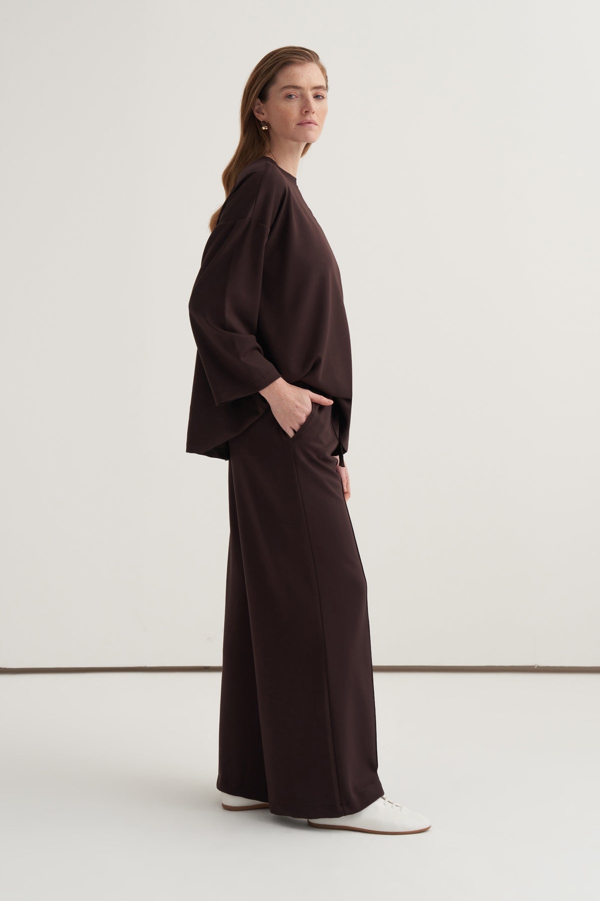 Kadın Basic Pantolonlu Sweat Takım Kahve