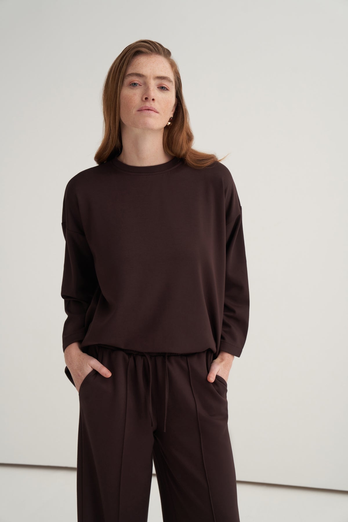 Kadın Basic Pantolonlu Sweat Takım Kahve