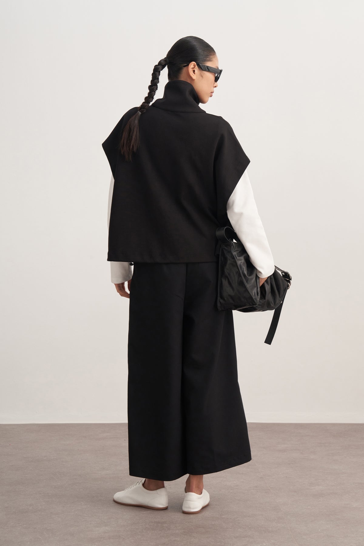 Kadın Gabardin Çift Pile Pantolon Siyah