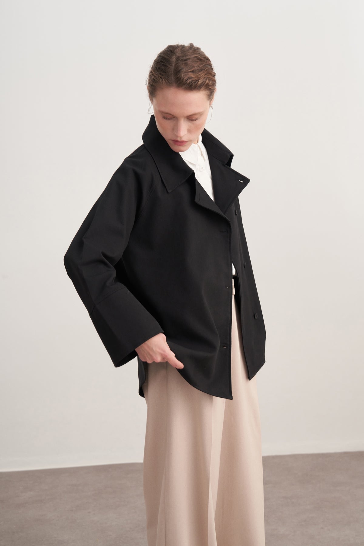 Kadın Gabardin Kruvaze Gömlek Siyah