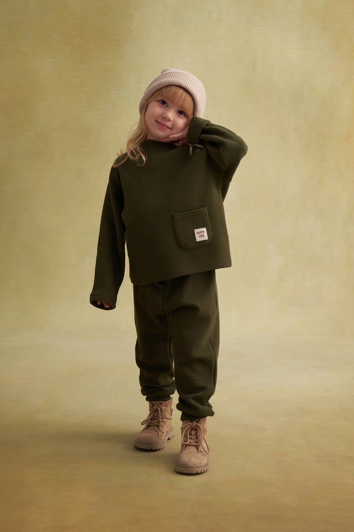 Unisex Çocuk Waffle Takım Yeşil