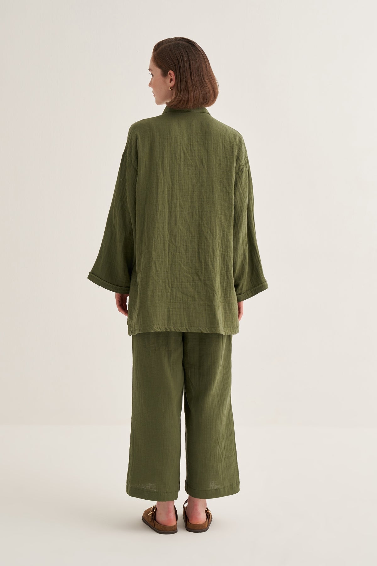 Kadın Müslin Kimono Takım Haki