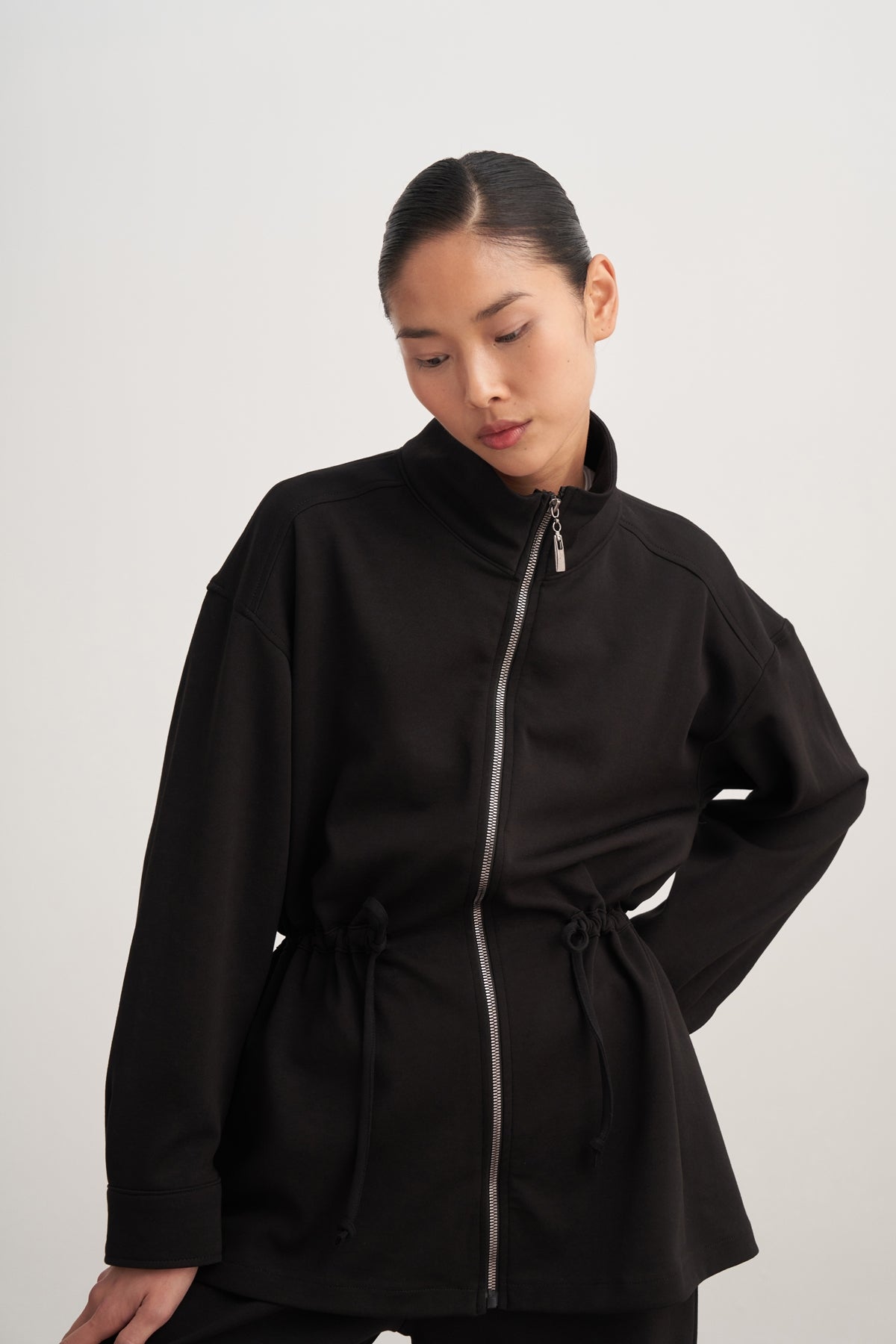 Kadın İnterlok Oversize Spor Ceket Takım Siyah