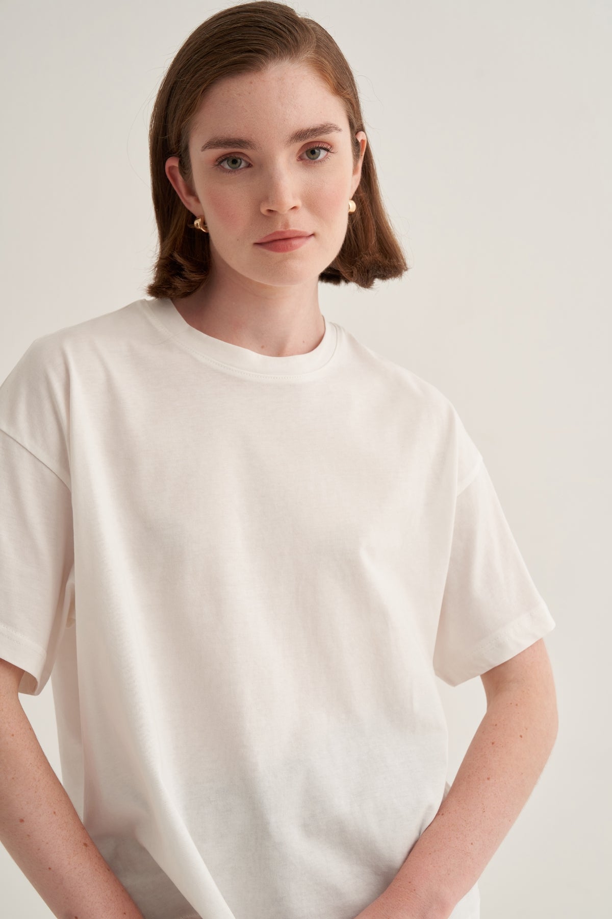 Kadın Oversize Tişört Ekru