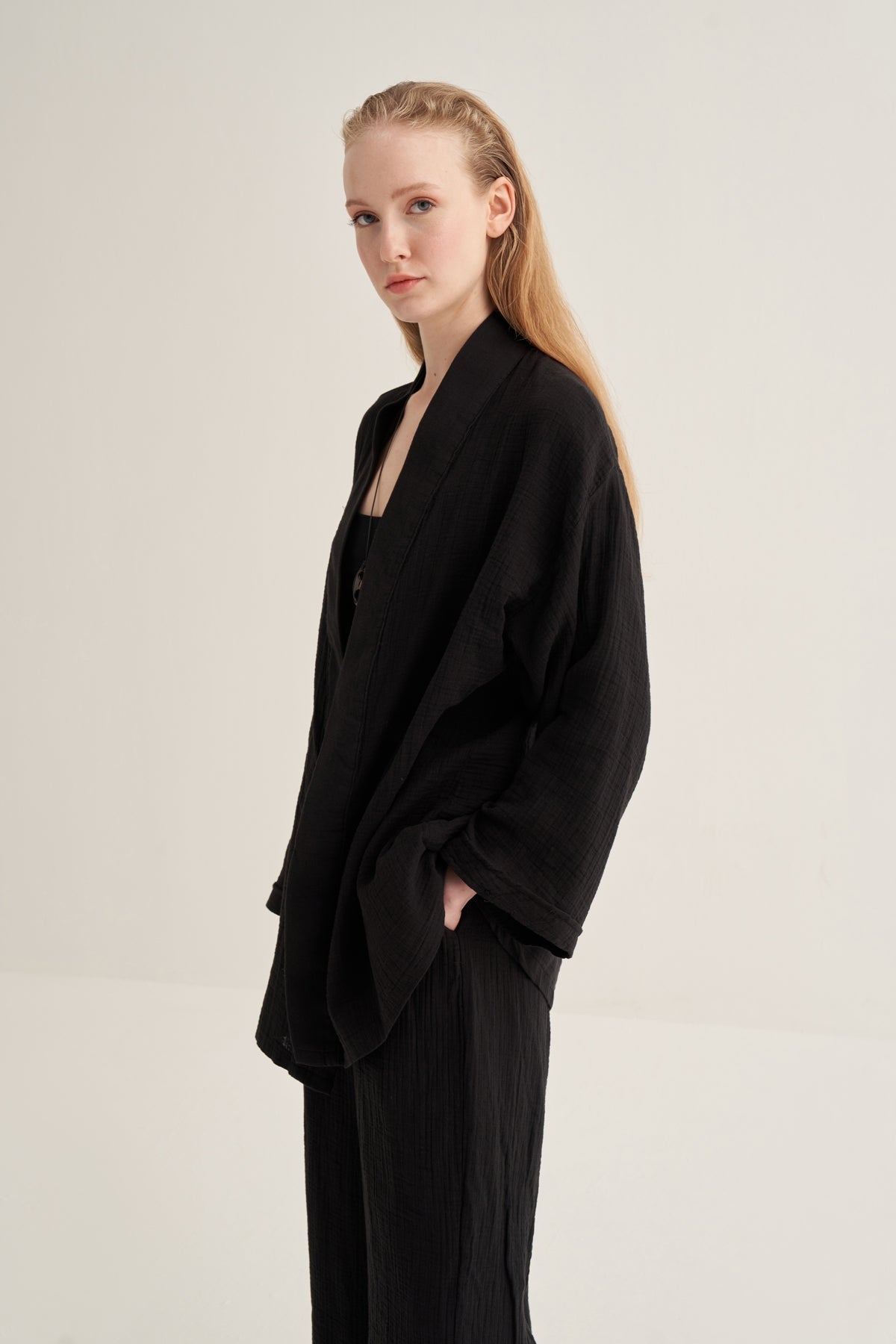 Kadın Müslin Kimono Takım Siyah