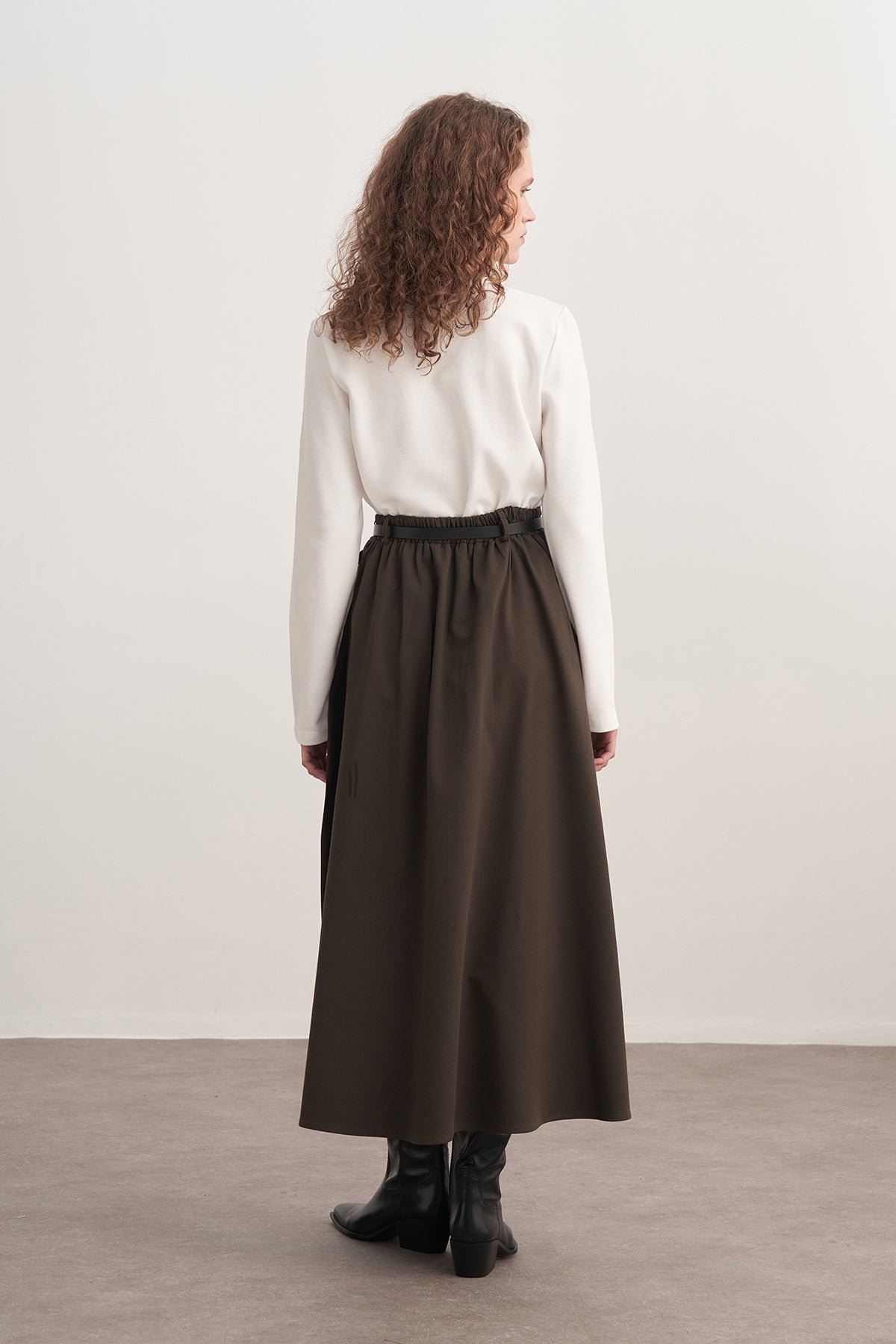 Kadın Gabardin Pilikaşe Etek Koyu Haki