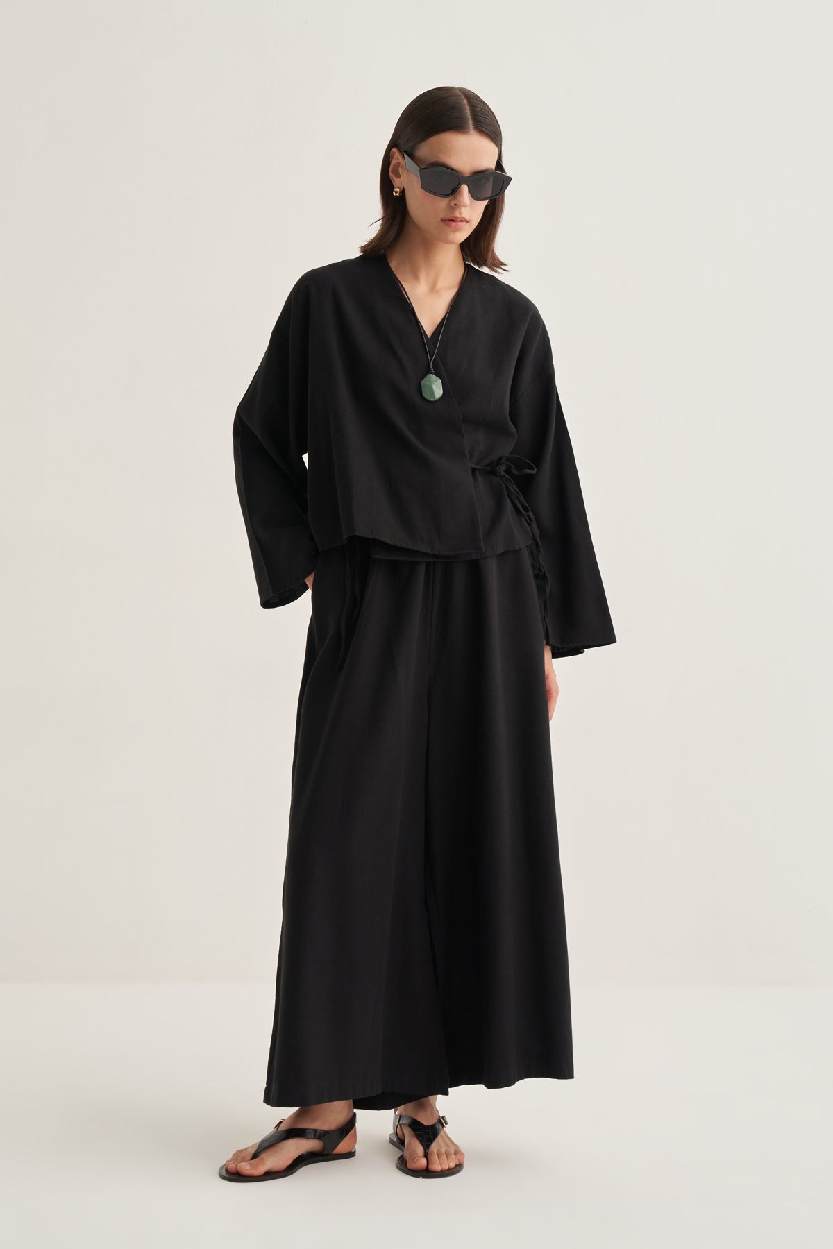 Kadın Organik Pamuk Kısa Kimono Siyah