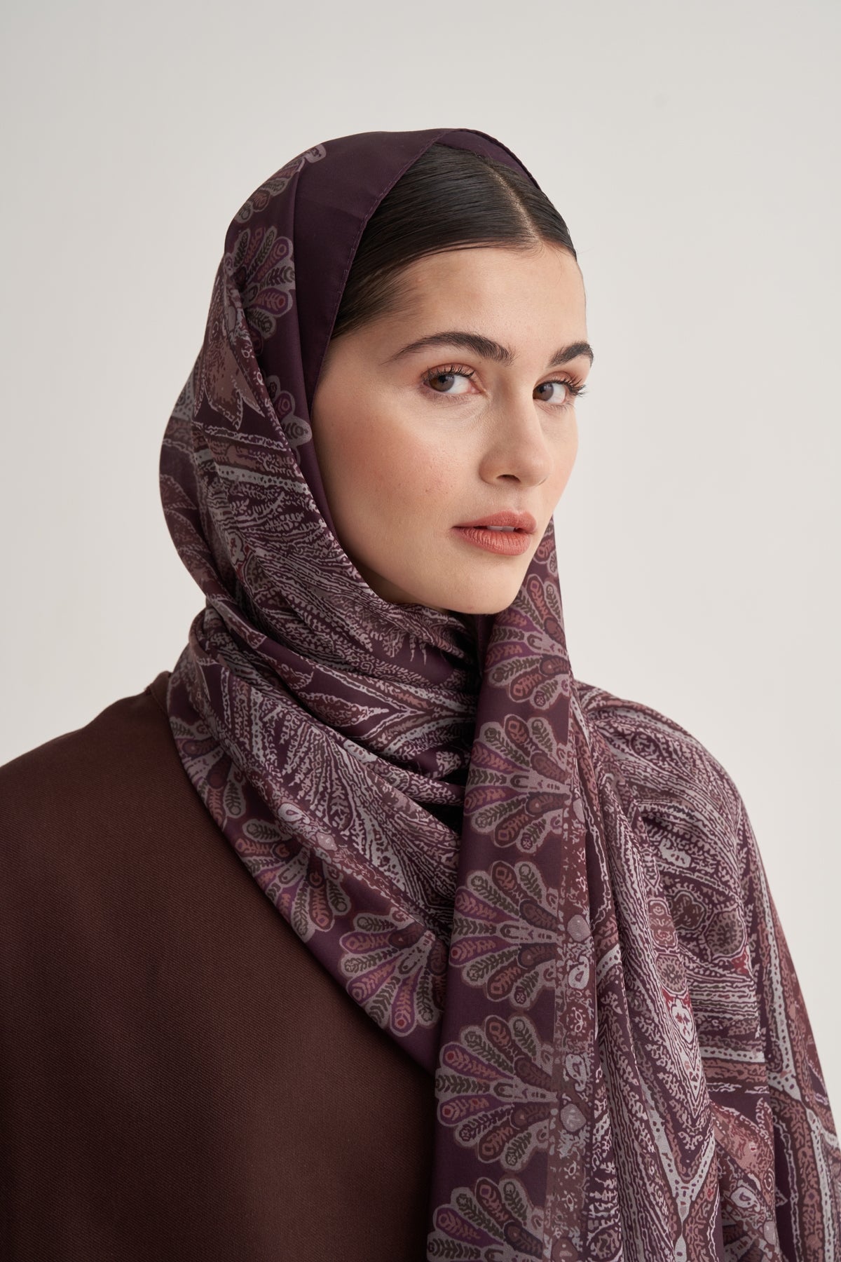Kadın İpeksi Lotus Desen Şal Bordo