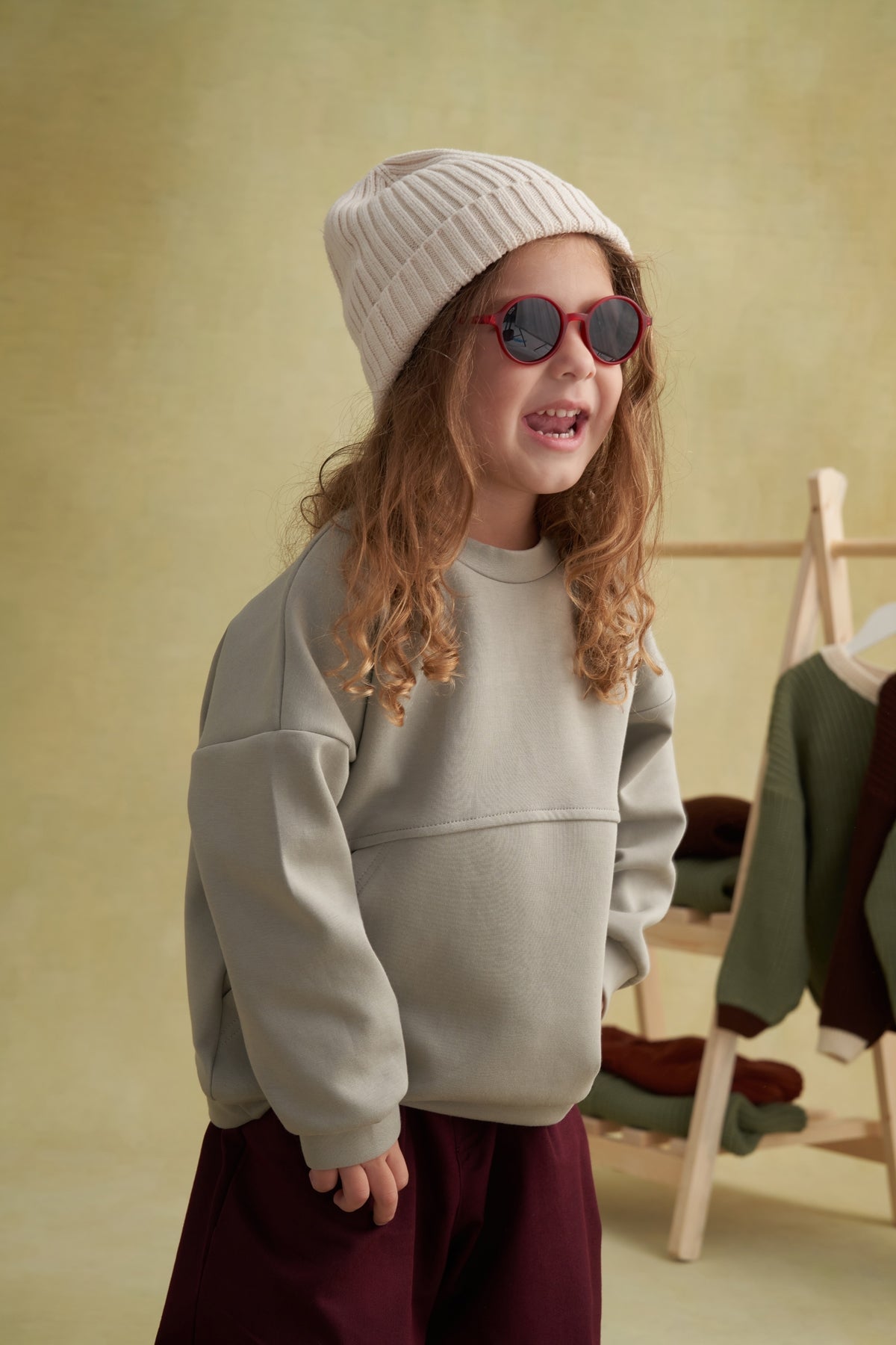 Unisex Çocuk İnterlok Cepli Sweatshirt Gri