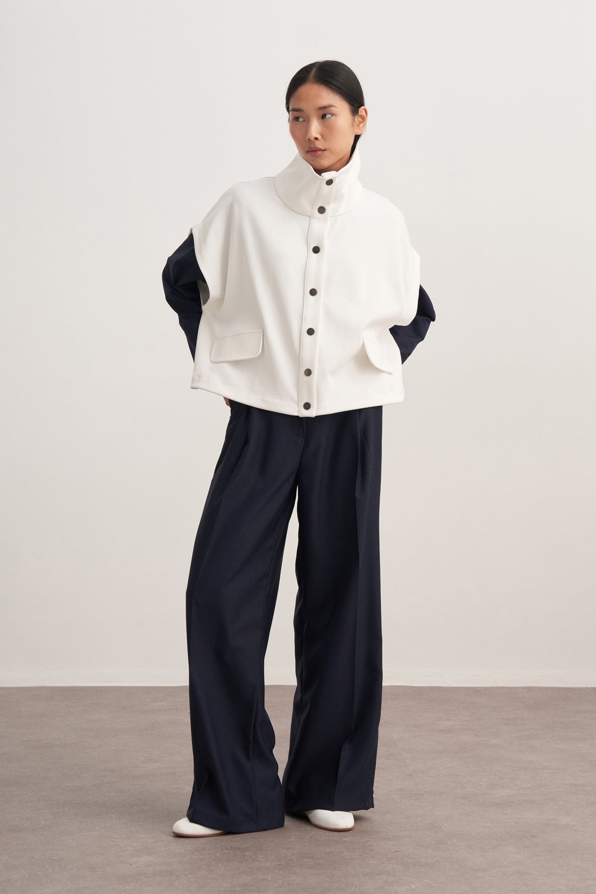 Kadın İnterlok Yüksek Yakalı Yelek Ekru