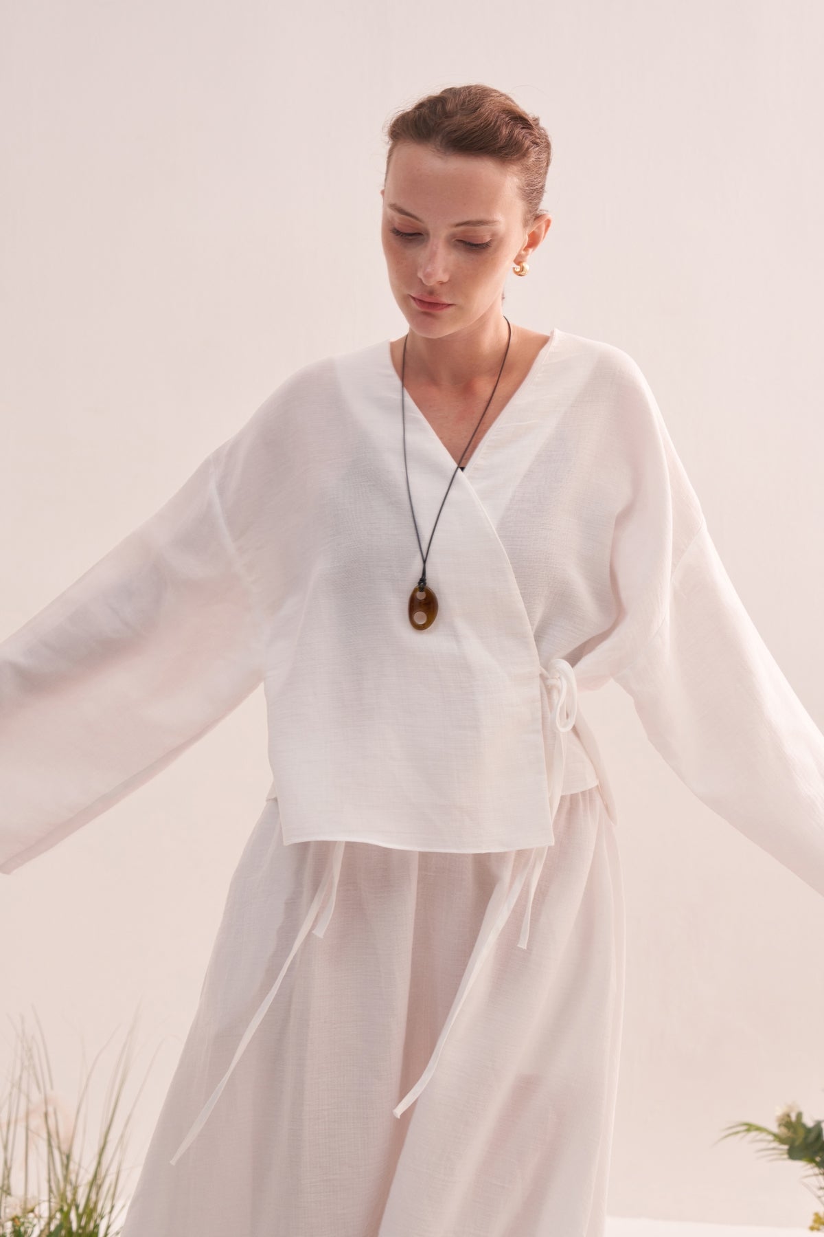Kadın Müslin Kimono Etek Takım Ekru