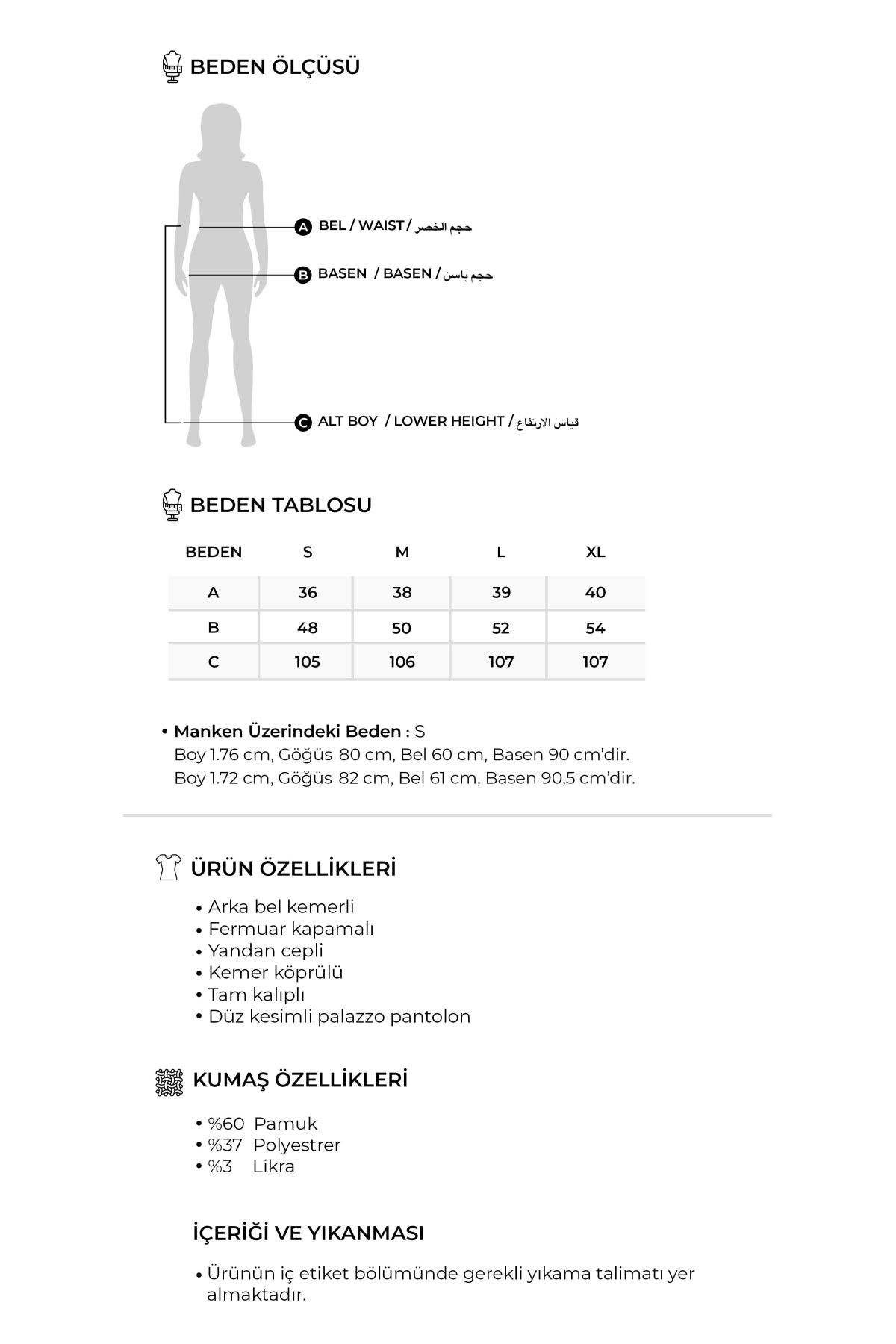 Kadın Gabardin Palazzo Pantolon Siyah