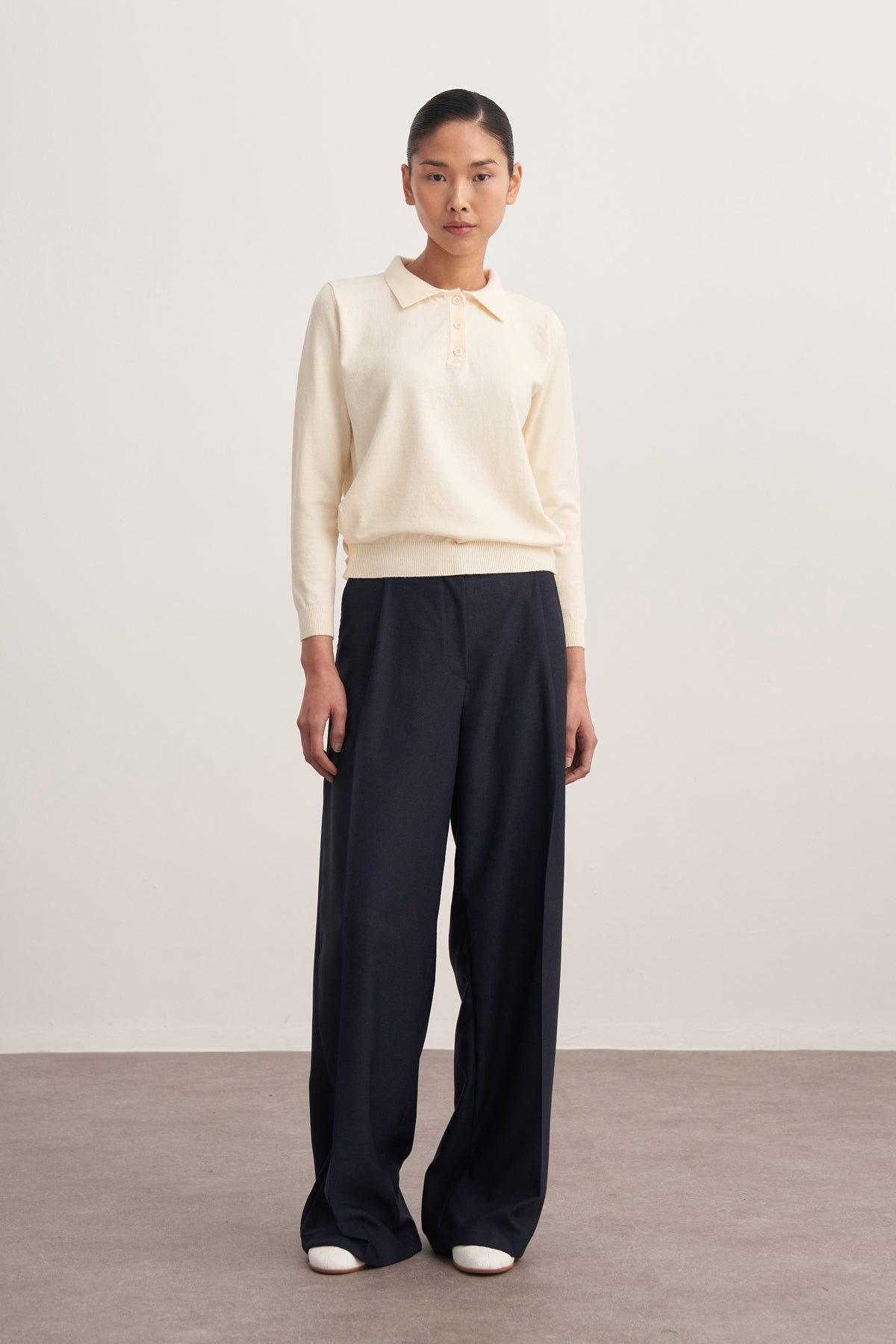 Kadın Polo Yaka Viskon Triko Kazak Krem