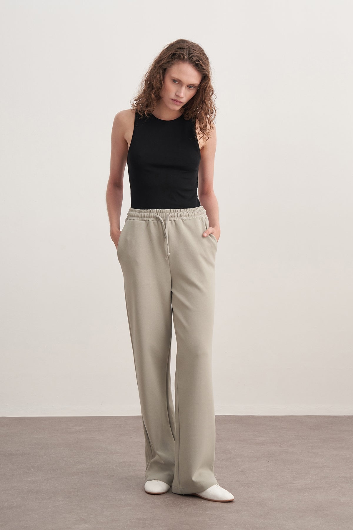 Kadın İnterlok Palazzo Pantolon Pastel Gri