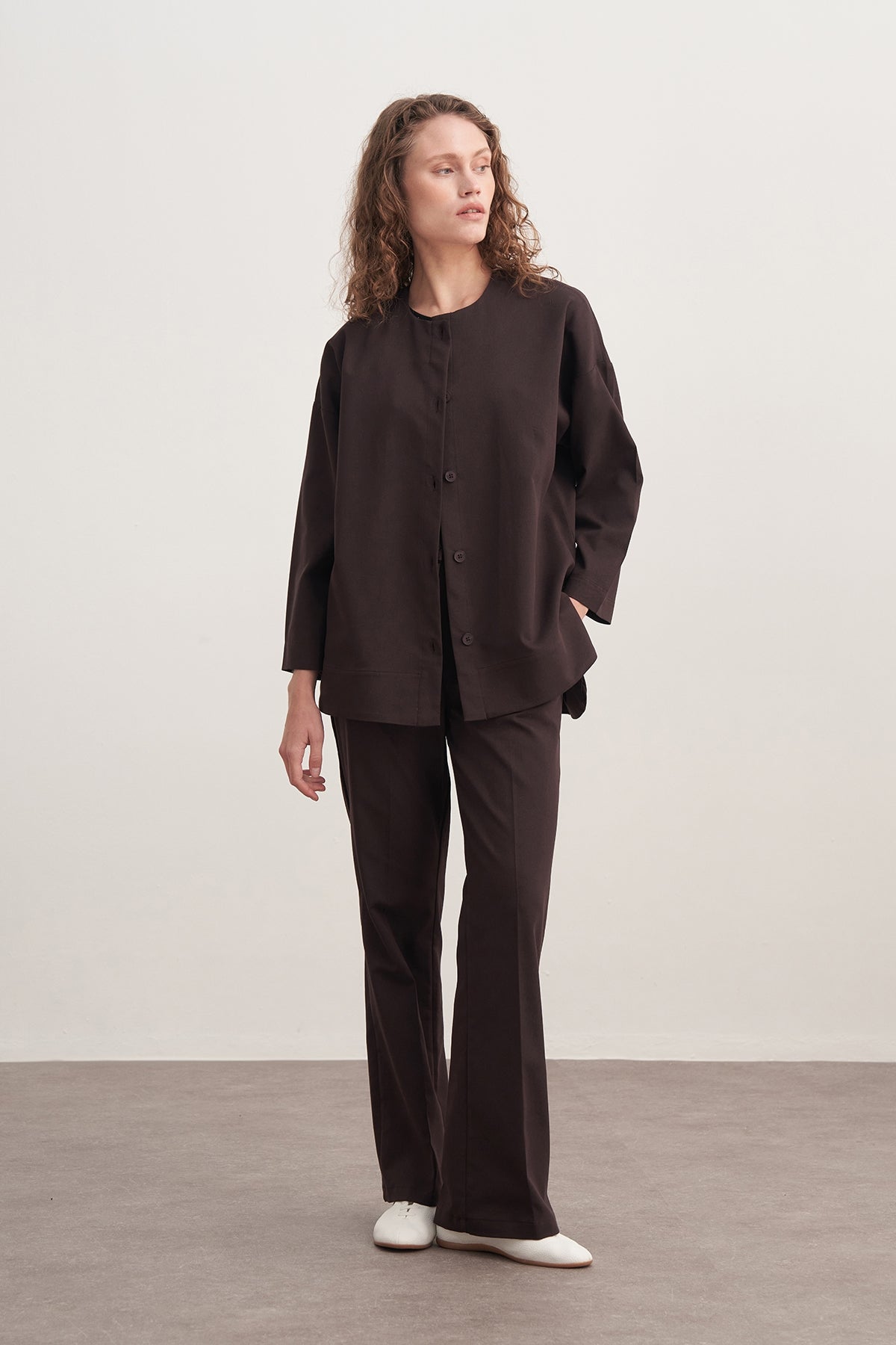 Kadın Gabardin Ceket Gömlek Kahve