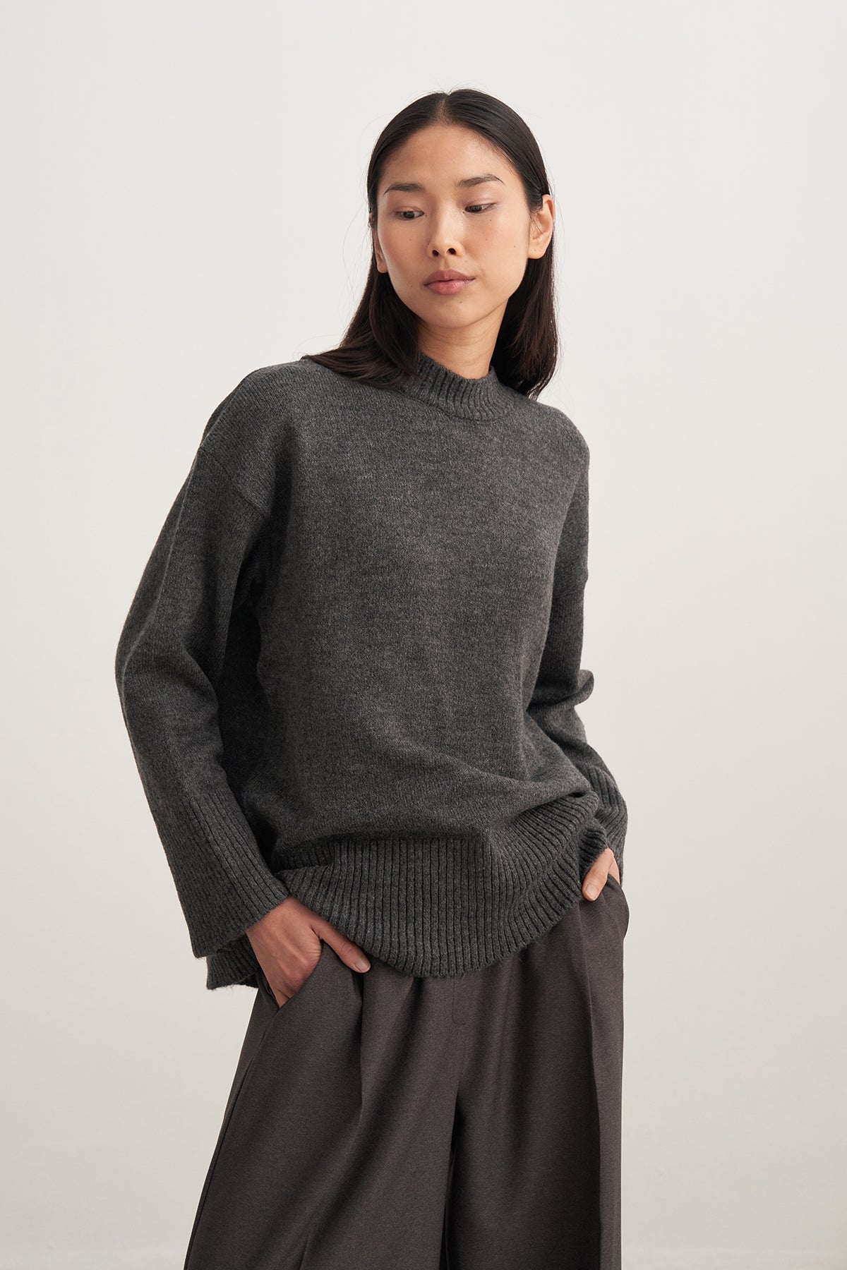 Kadın Basic Triko Kazak Antrasit