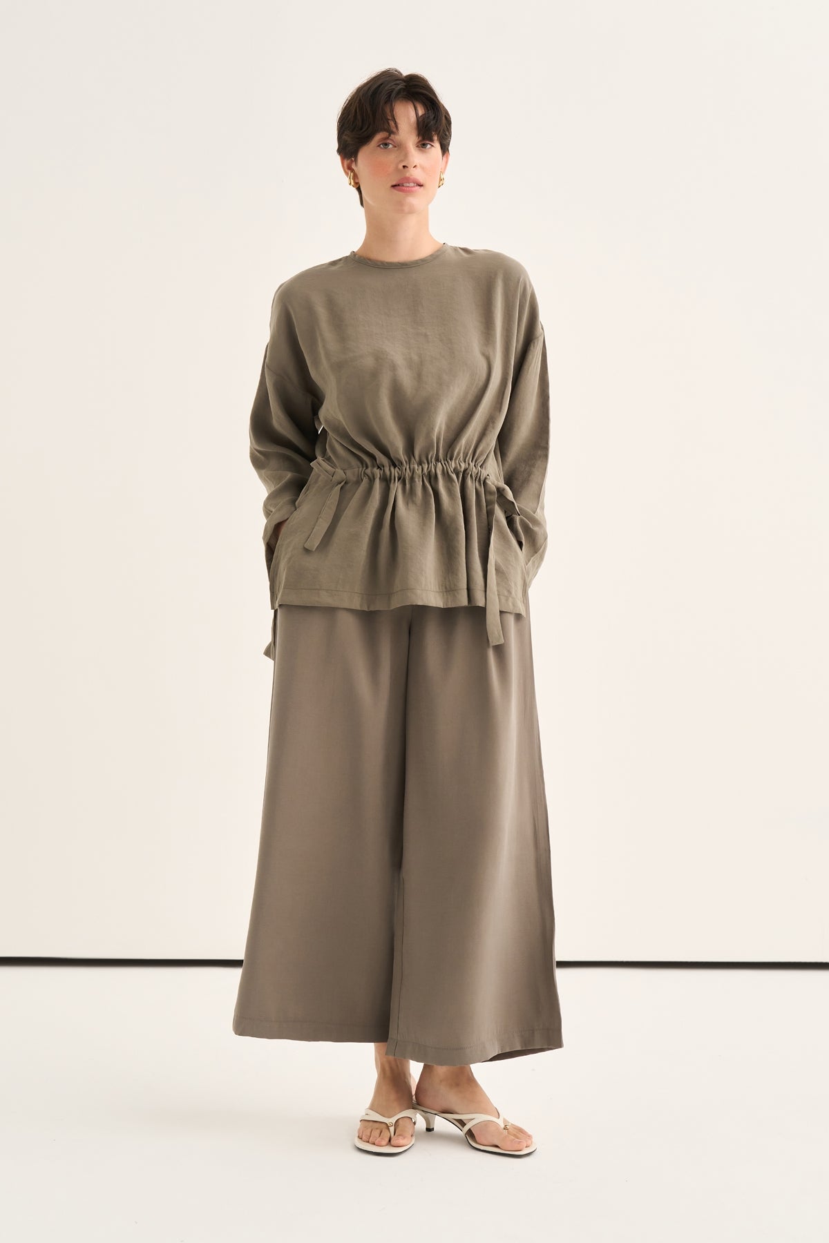 Kadın Modal Pileli Culotte Pantolon Haki
