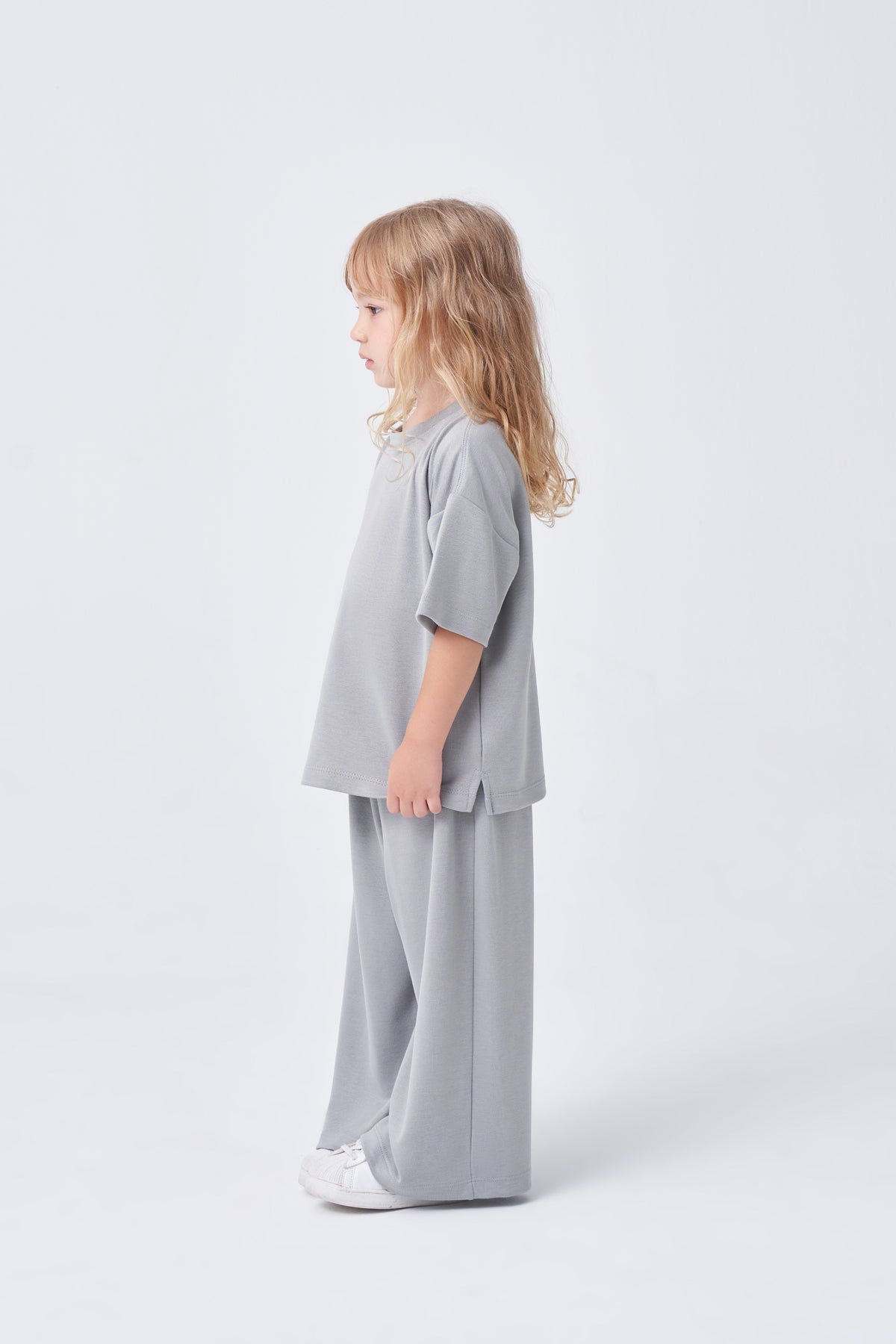 Unisex Çocuk Oversize Basic Takım Pastel Gri