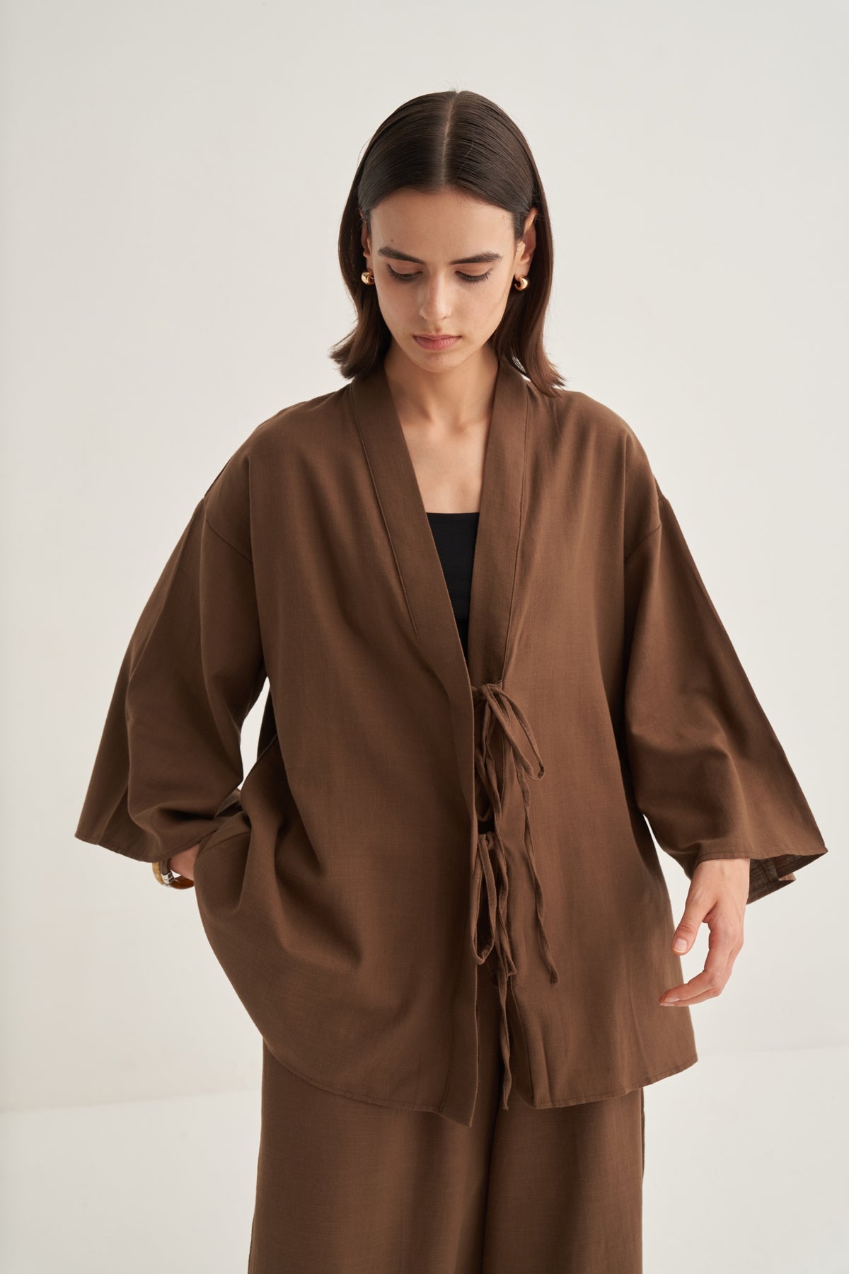 Kadın Organik Pamuklu Oversize Kimono Kahve