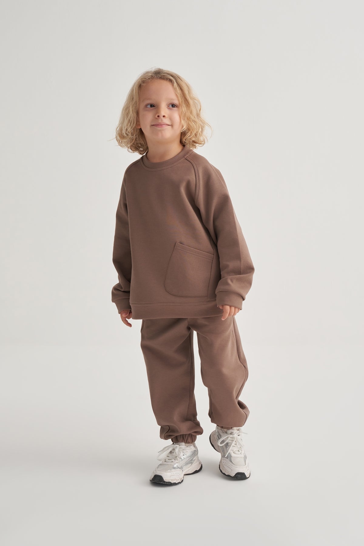 Unisex Çocuk İnterlok Dikiş Detaylı İkili Takım Kahve