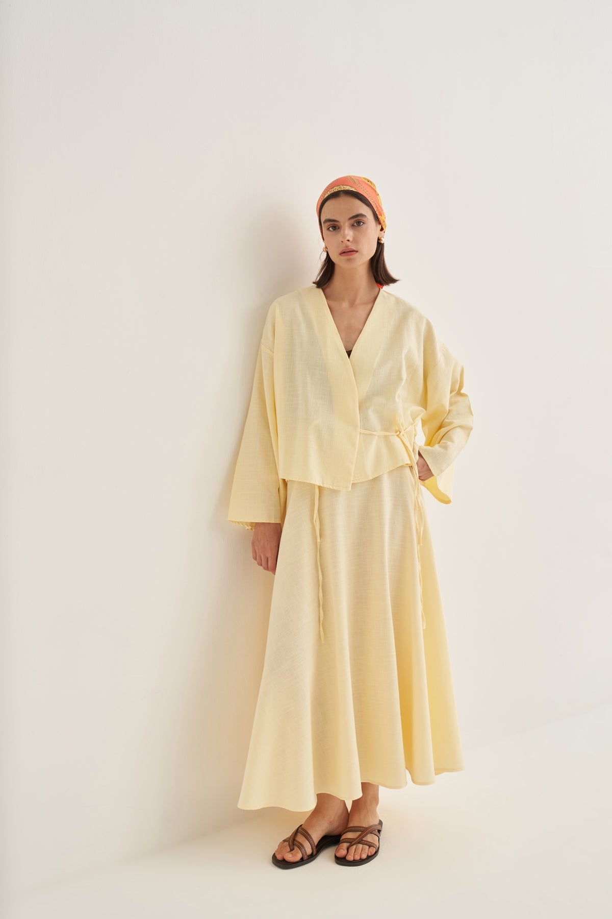 Kadın Organik Pamuk Kısa Kimono Tereyağı