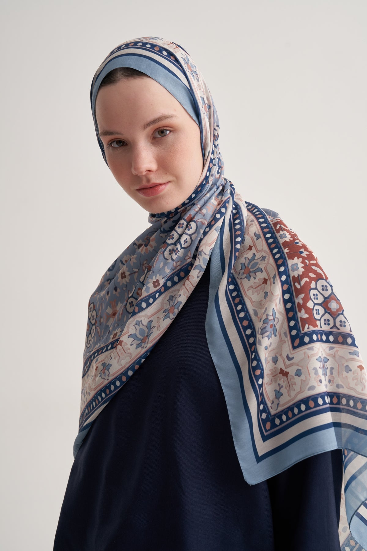 Kadın Soft Daisy Desen Şal Mavi