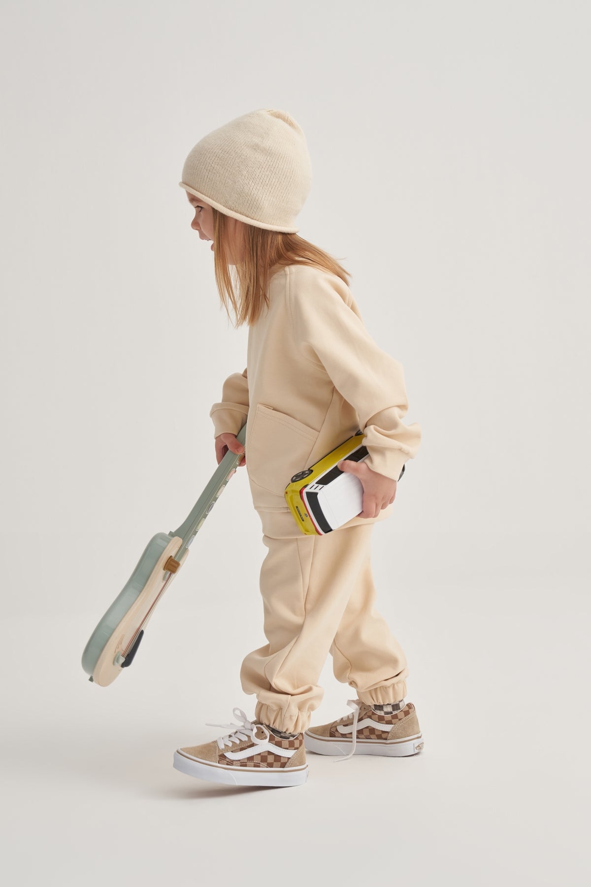 Unisex Çocuk İnterlok Dikiş Detaylı İkili Takım Bej