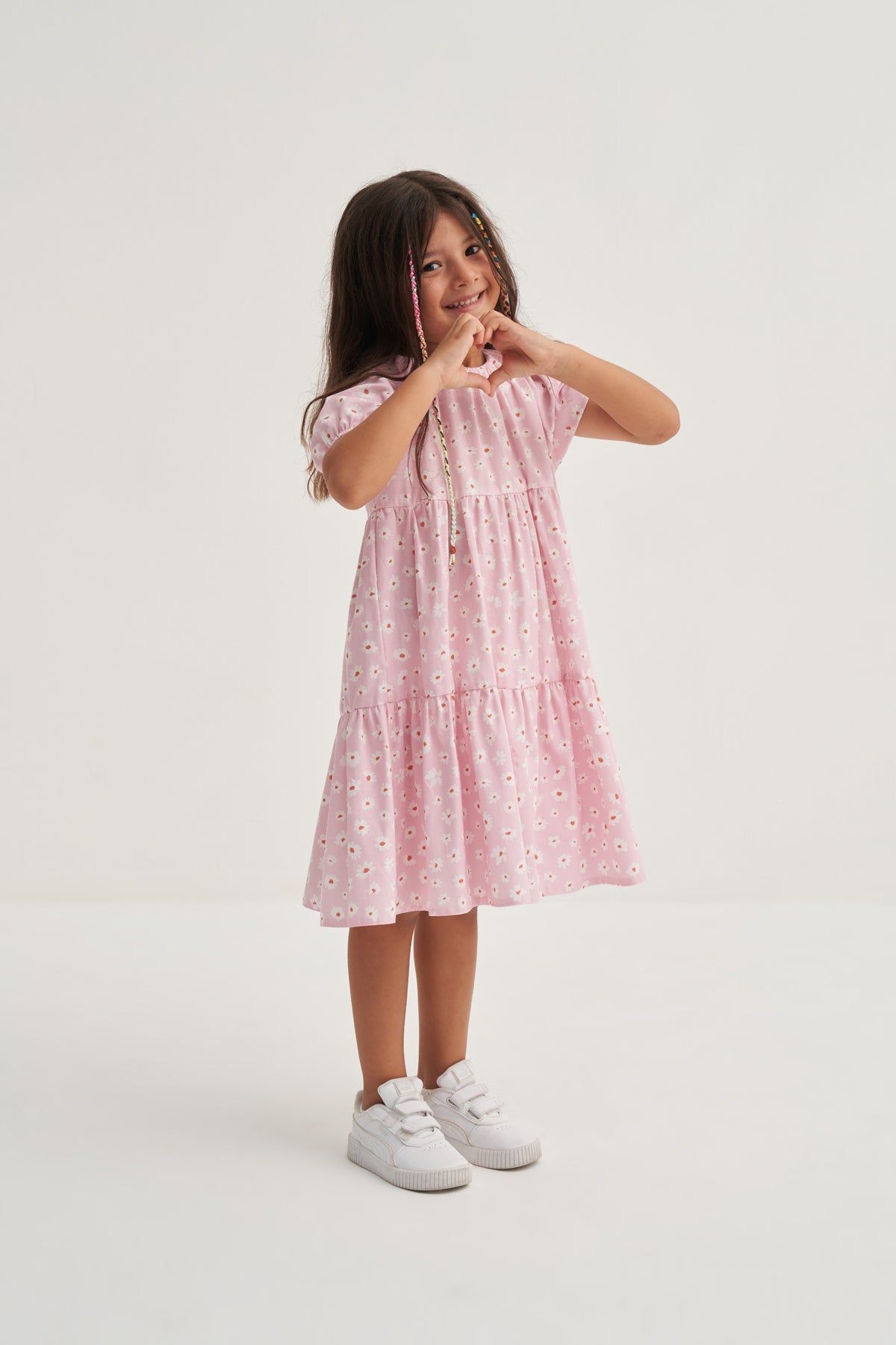 Kız Çocuk Poplin Baskılı Reglan Elbise Pembe