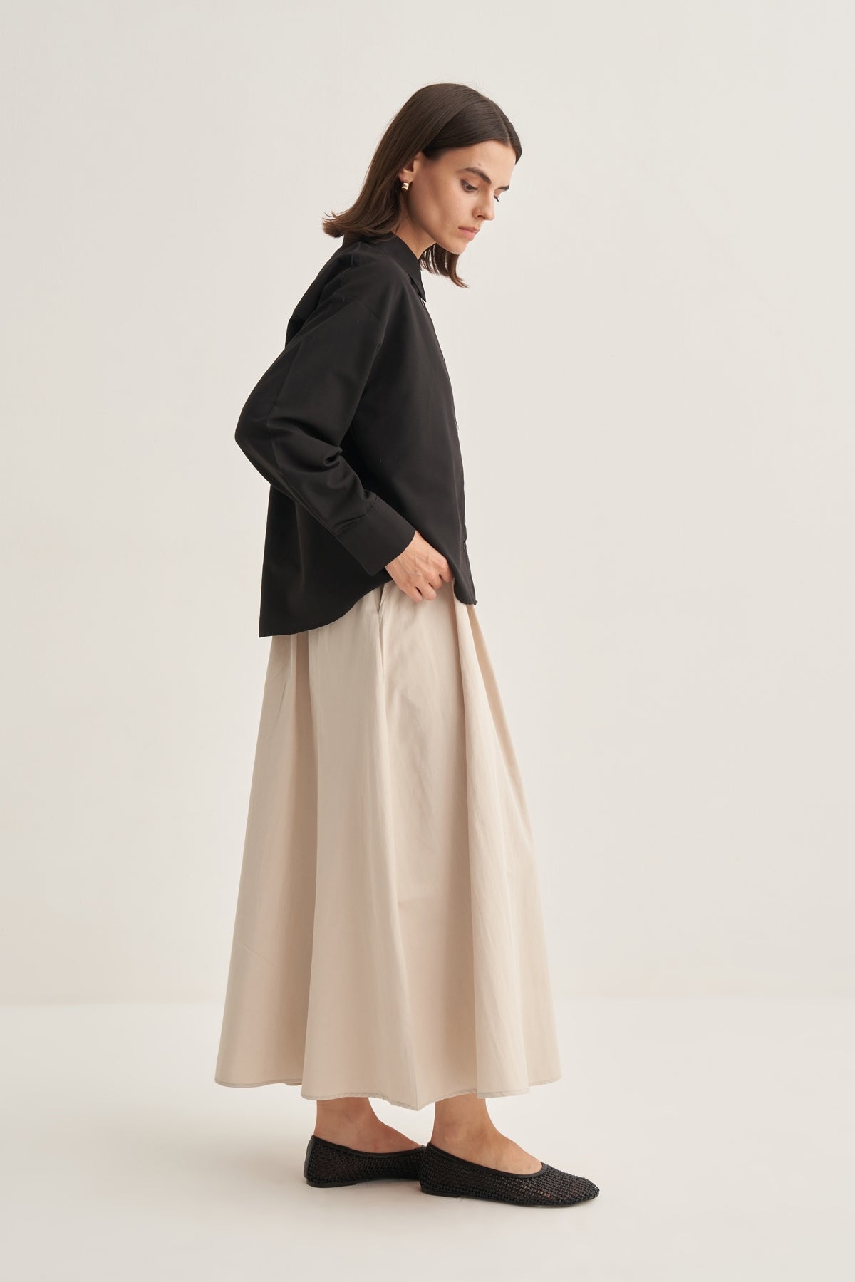 Kadın Poplin Oversize Kısa Gömlek Siyah