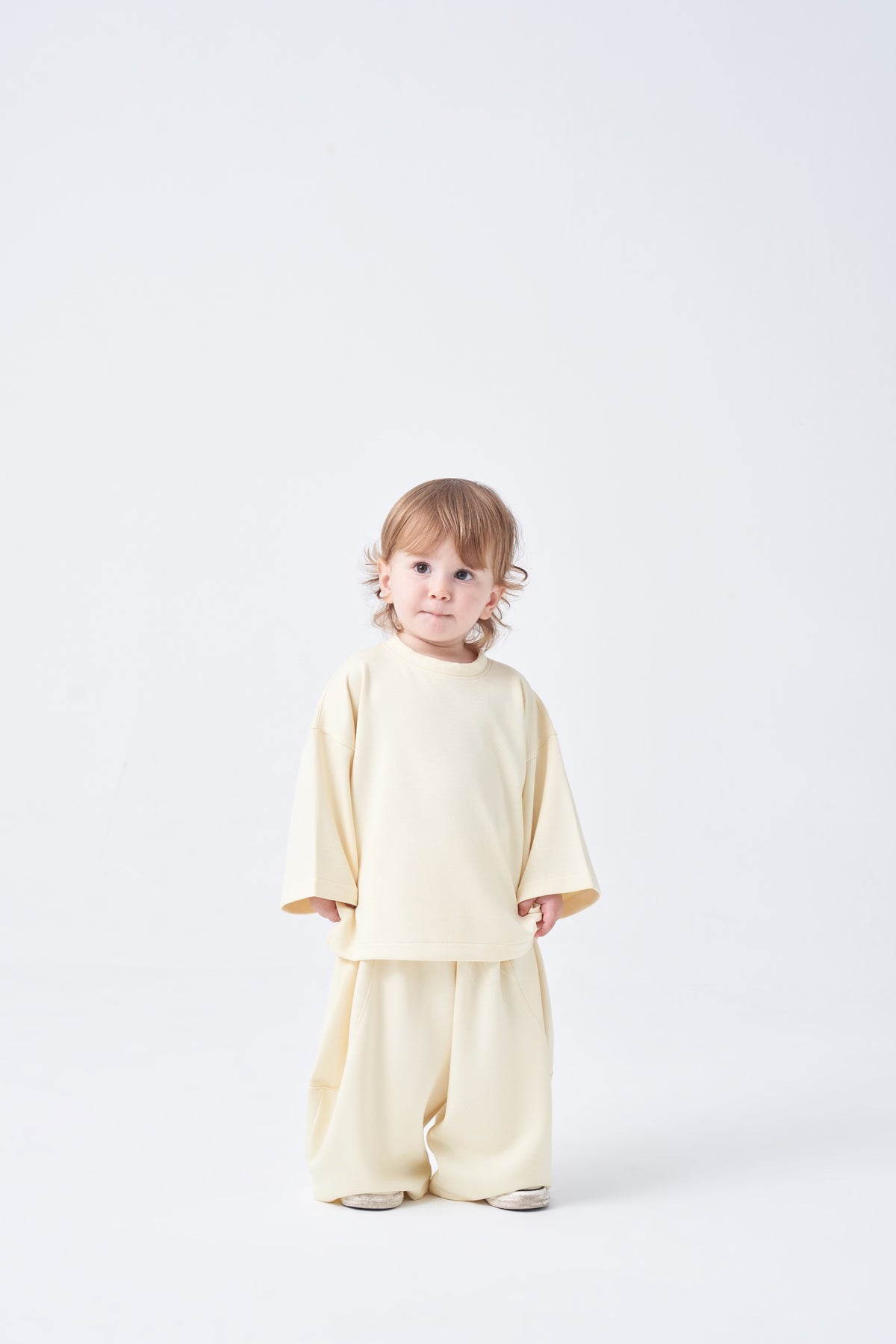 Unisex Çocuk Bol Kesimli Rahat Takım Pastel Sarı