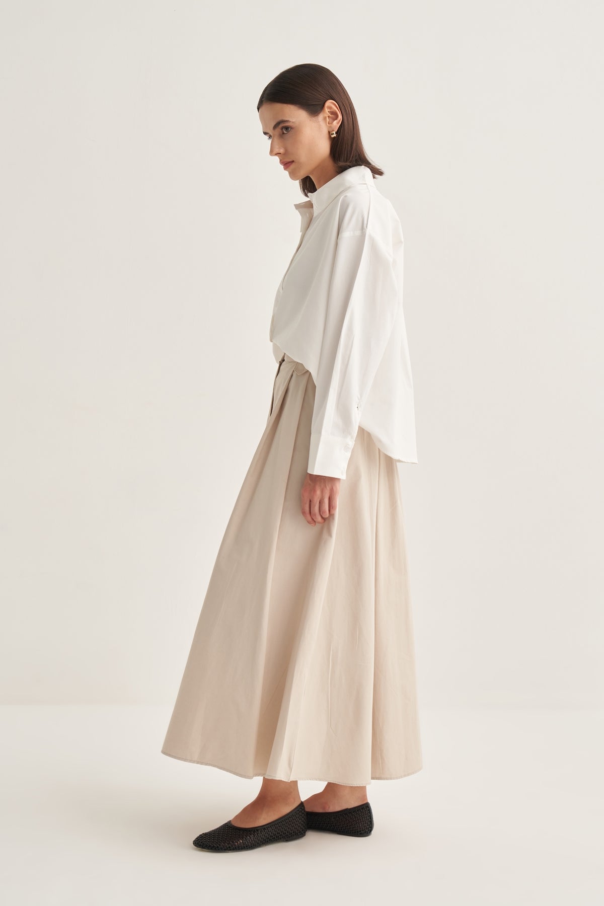 Kadın Poplin Oversize Kısa Gömlek Ekru