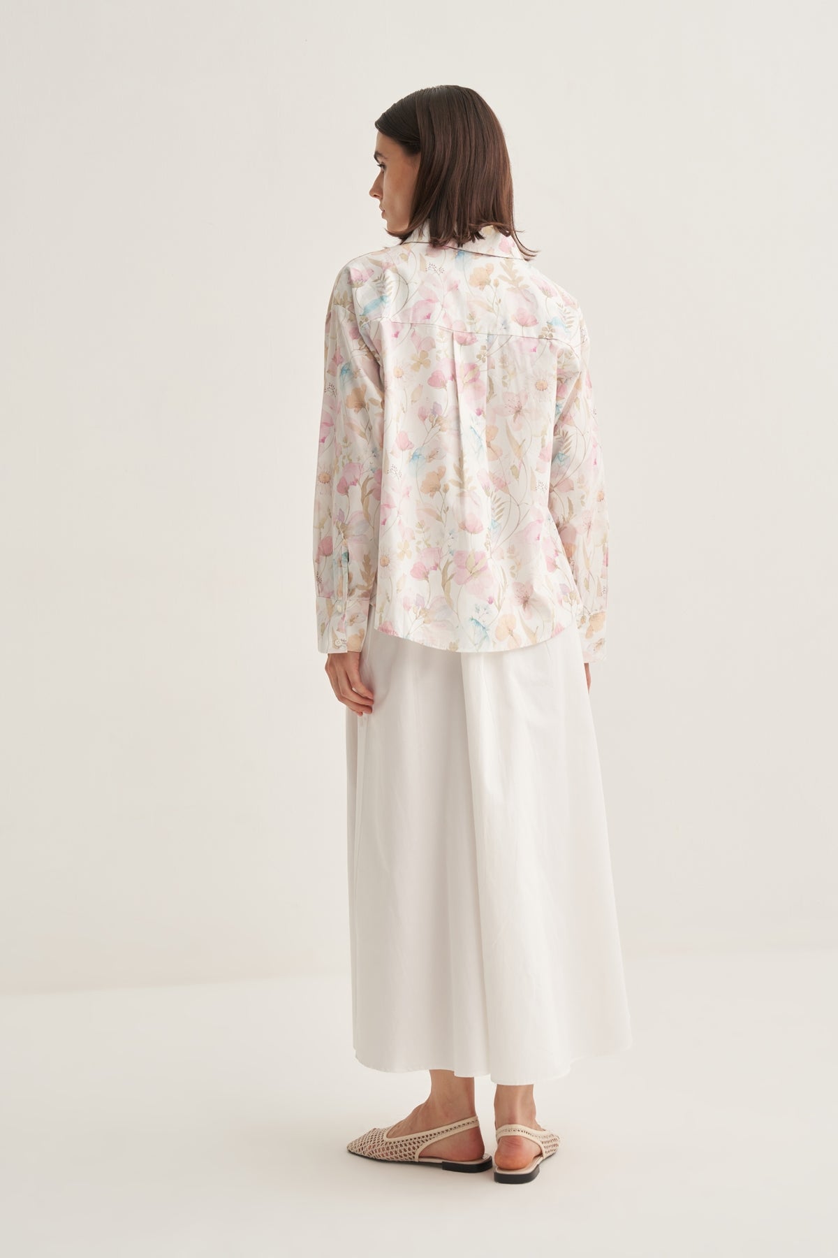Kadın Poplin Oversize Kısa Gömlek Spring Desen Ekru