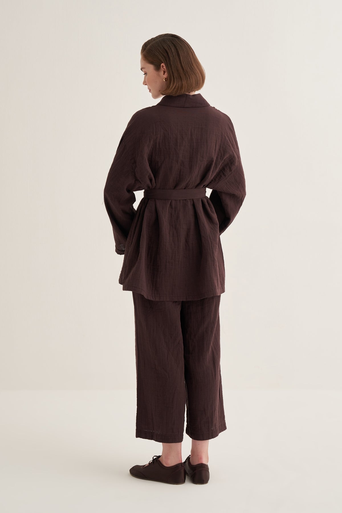 Kadın Müslin Kimono Takım Acı Kahve