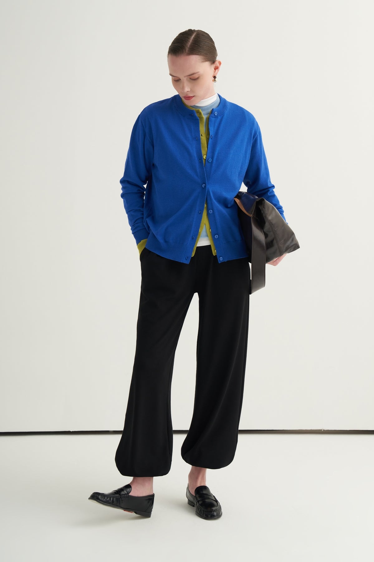 Kadın Viskon Triko Tişörtlü Hırka Takım Saks