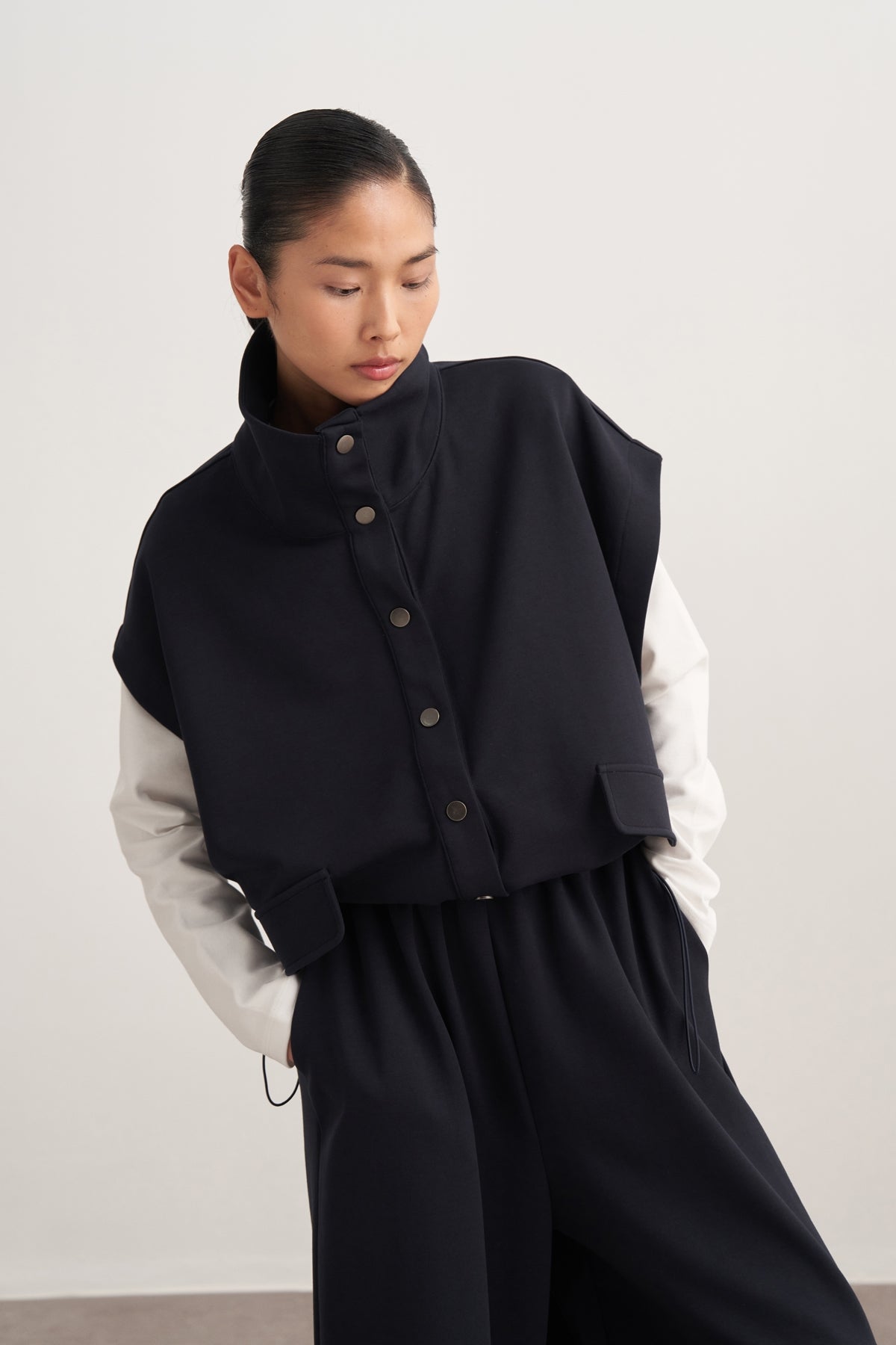 Kadın İnterlok Yüksek Yakalı Yelek Lacivert