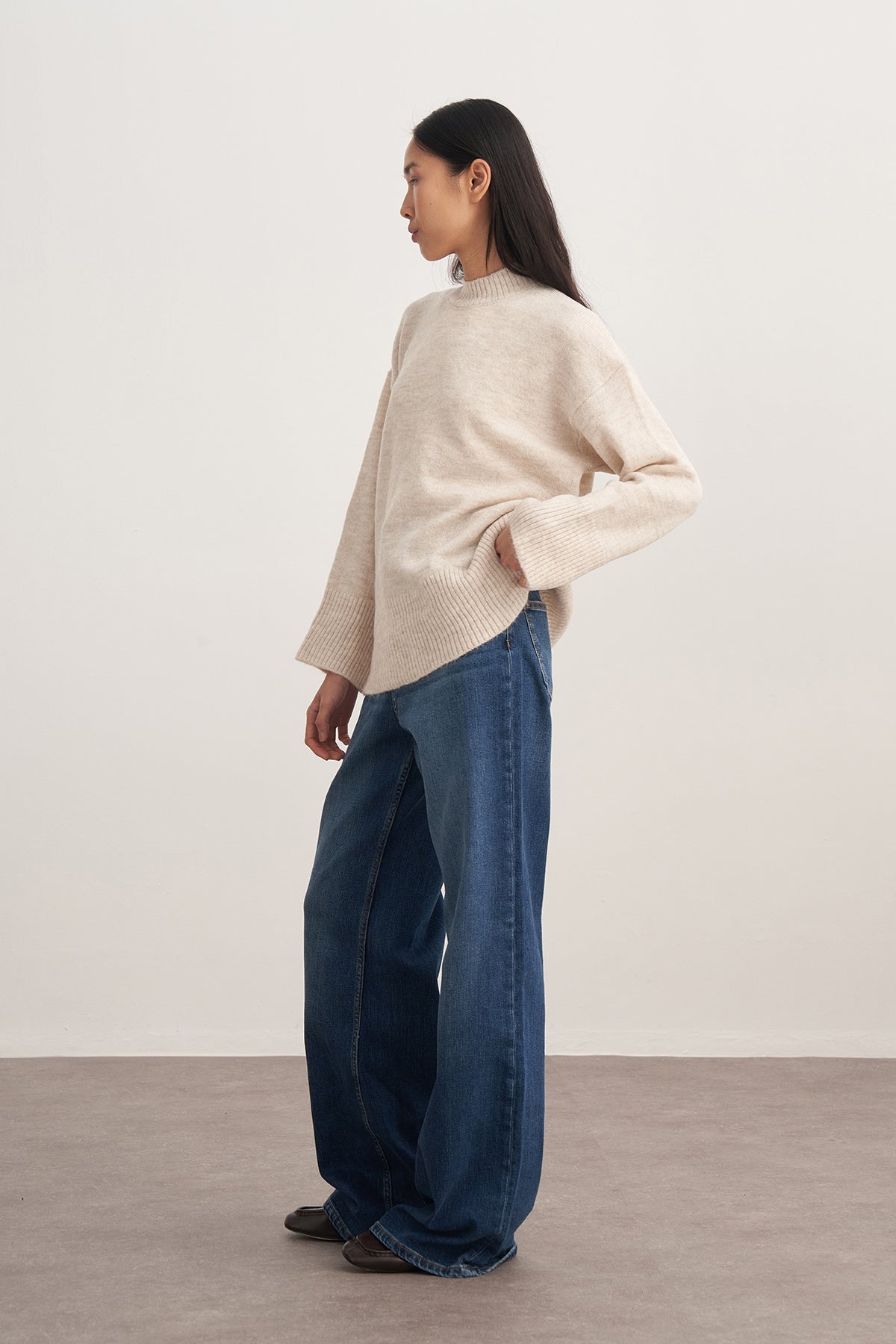 Kadın Basic Triko Kazak Bej