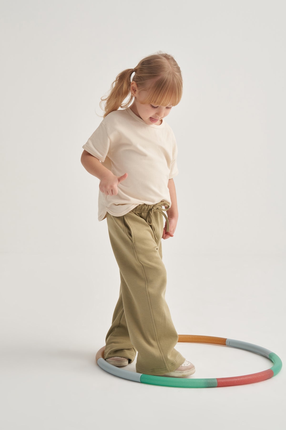 Kız Çocuk İnterlok Bol Paça Pantolon Yeşil