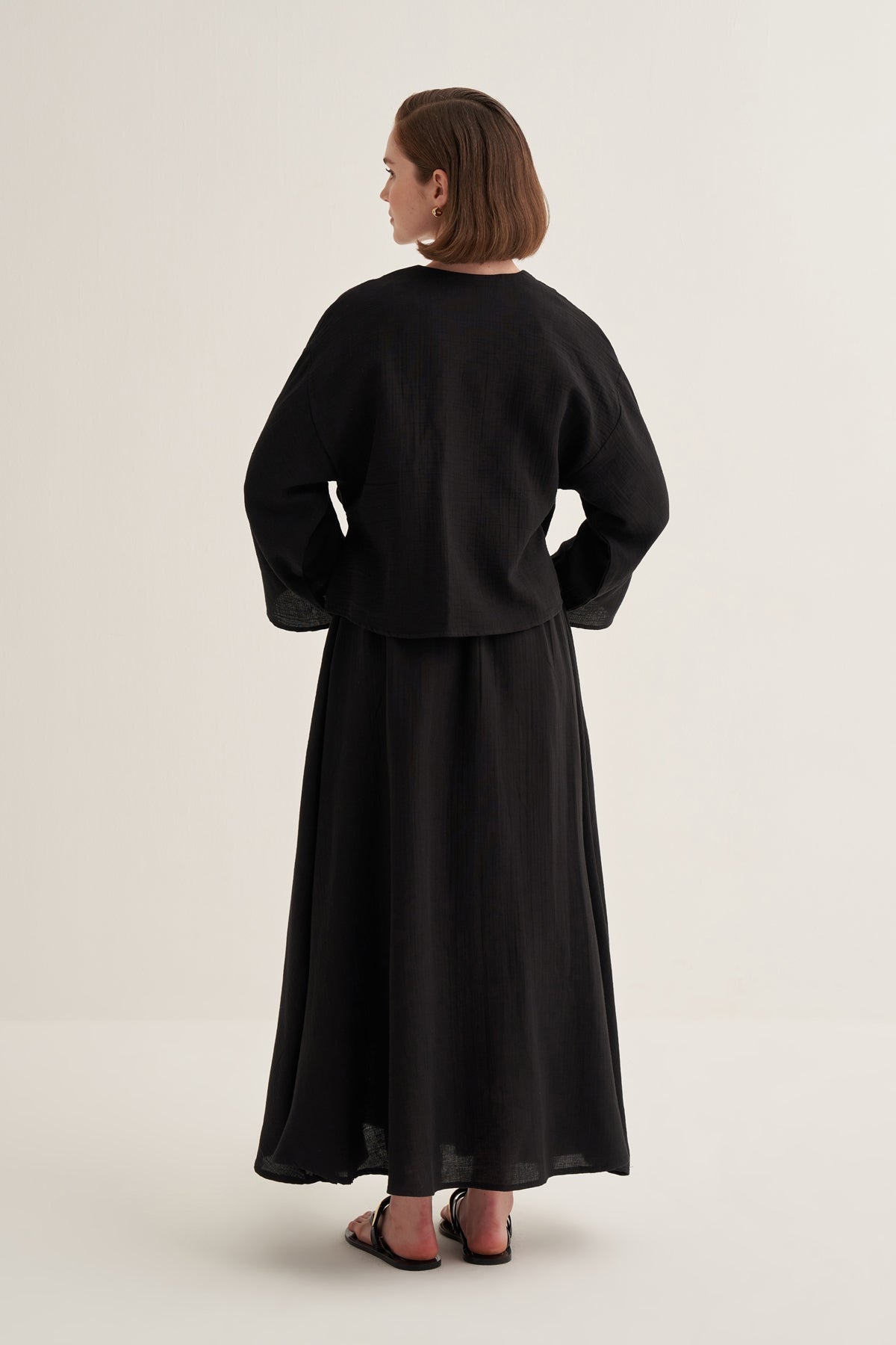 Kadın Müslin Kimono Etek Takım Siyah
